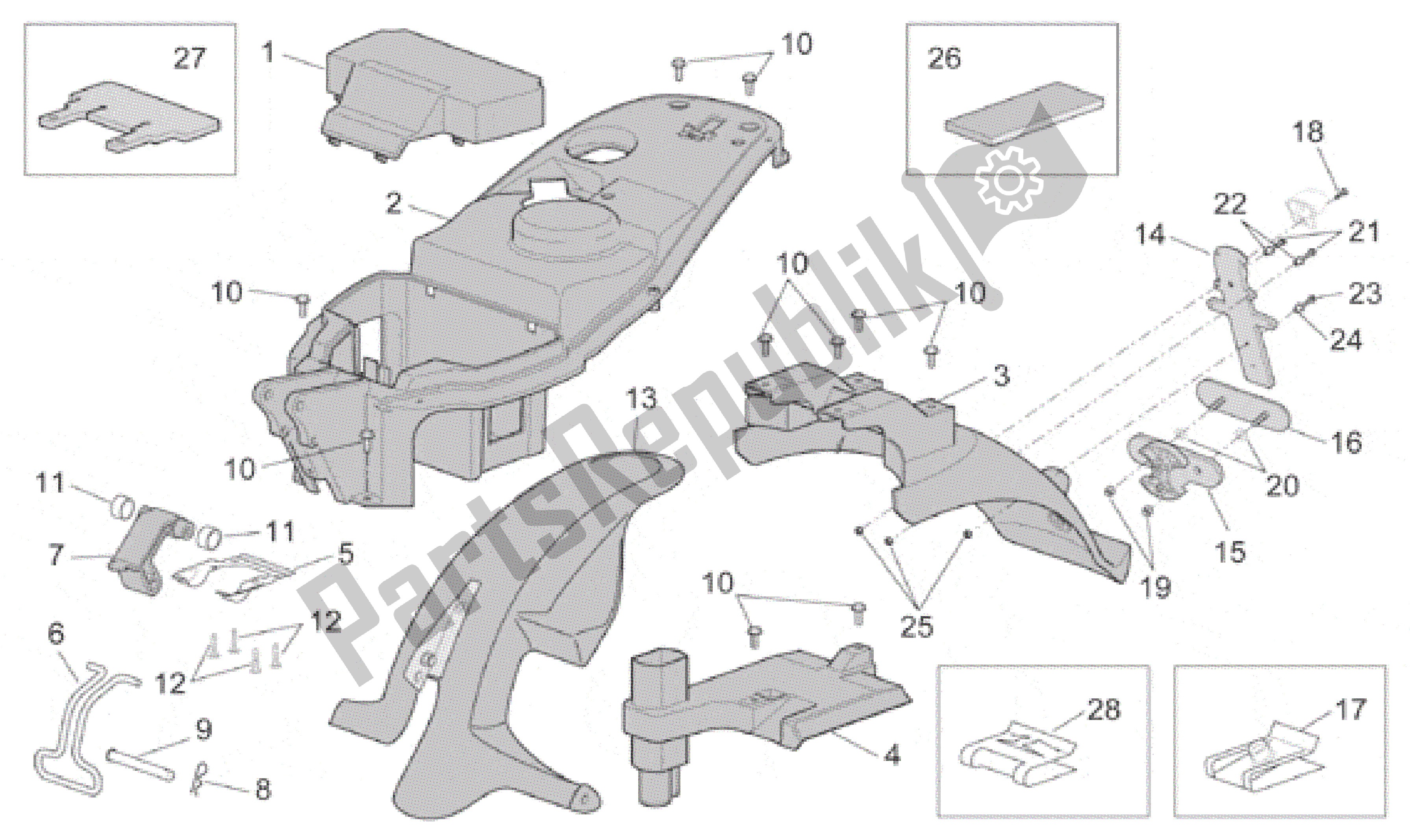 Tutte le parti per il Corpo Posteriore Ii del Aprilia Scarabeo 100 2001 - 2005