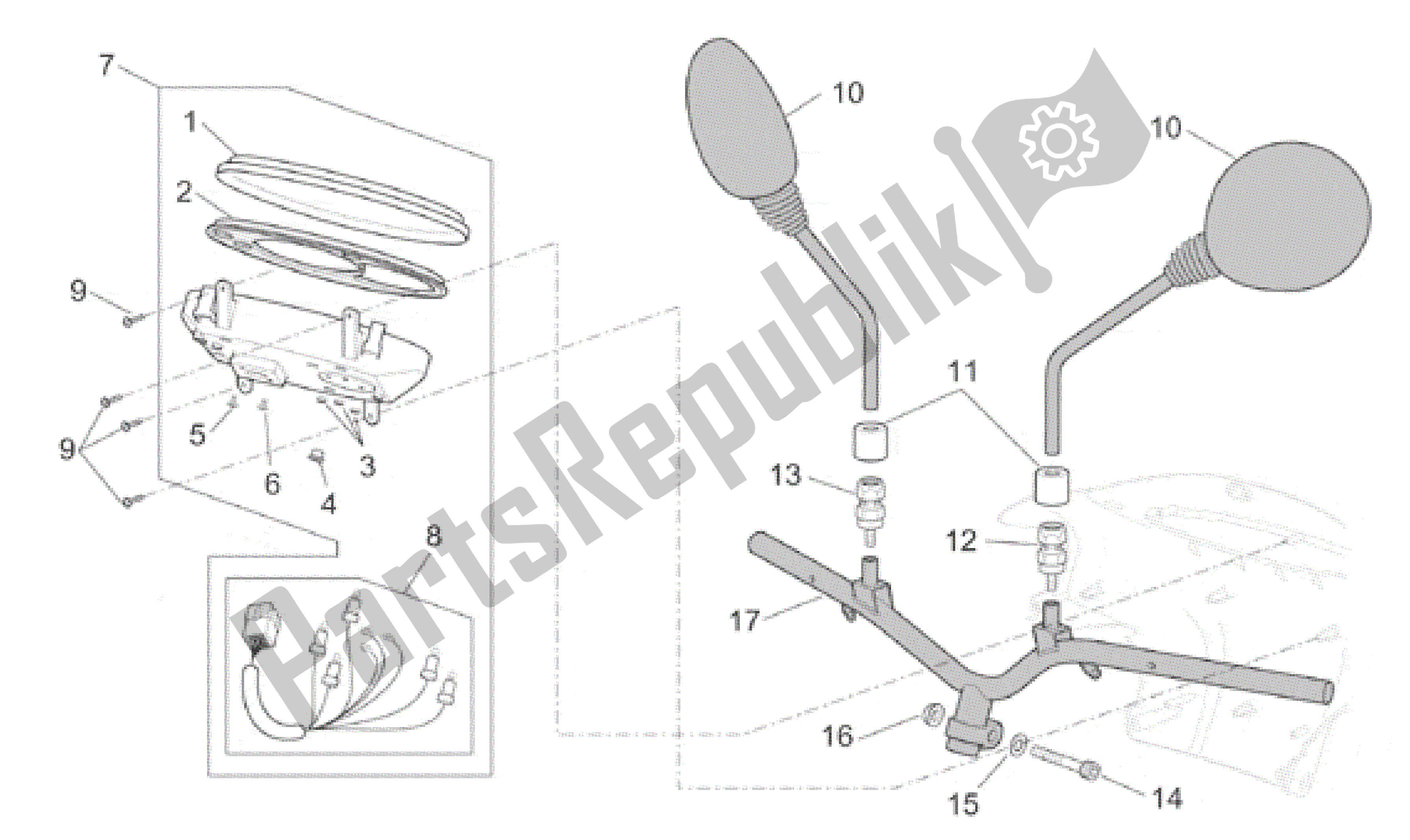 Todas as partes de Guiador - Painel do Aprilia Scarabeo 100 2001 - 2005