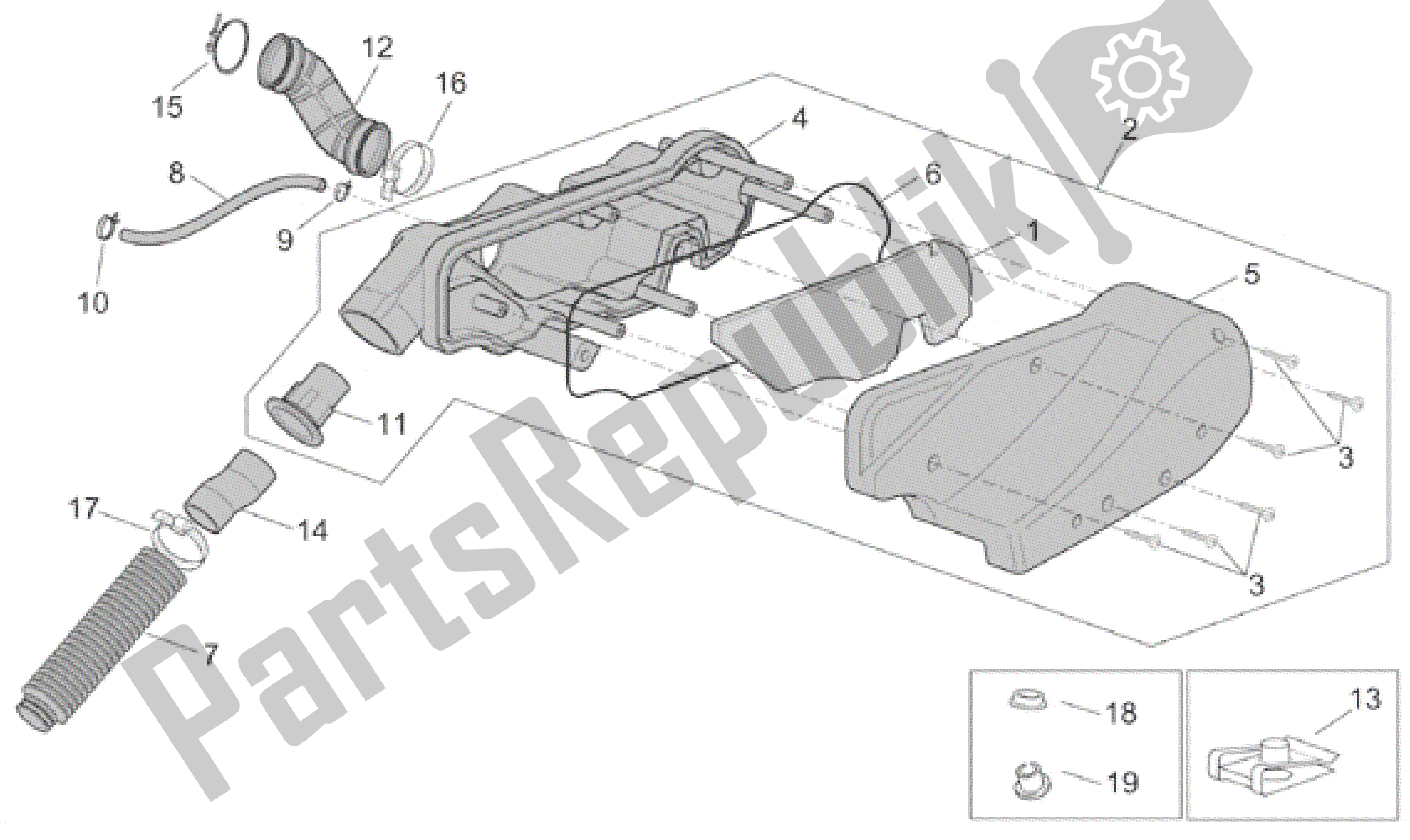 All parts for the Air Box of the Aprilia Scarabeo 100 2001 - 2005