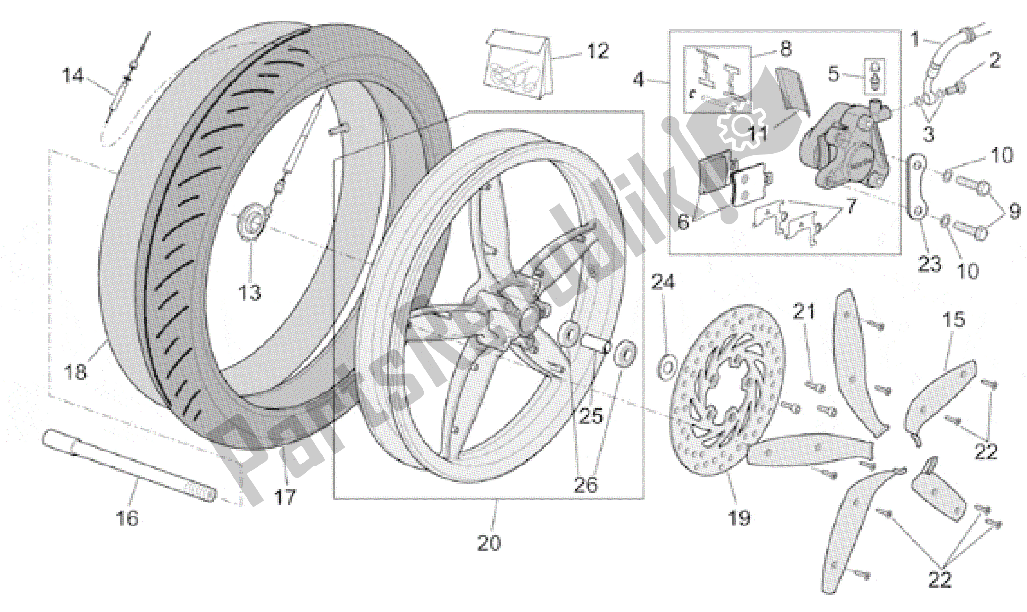 Tutte le parti per il Ruota Anteriore - Freno A Disco del Aprilia Scarabeo 100 2001 - 2005