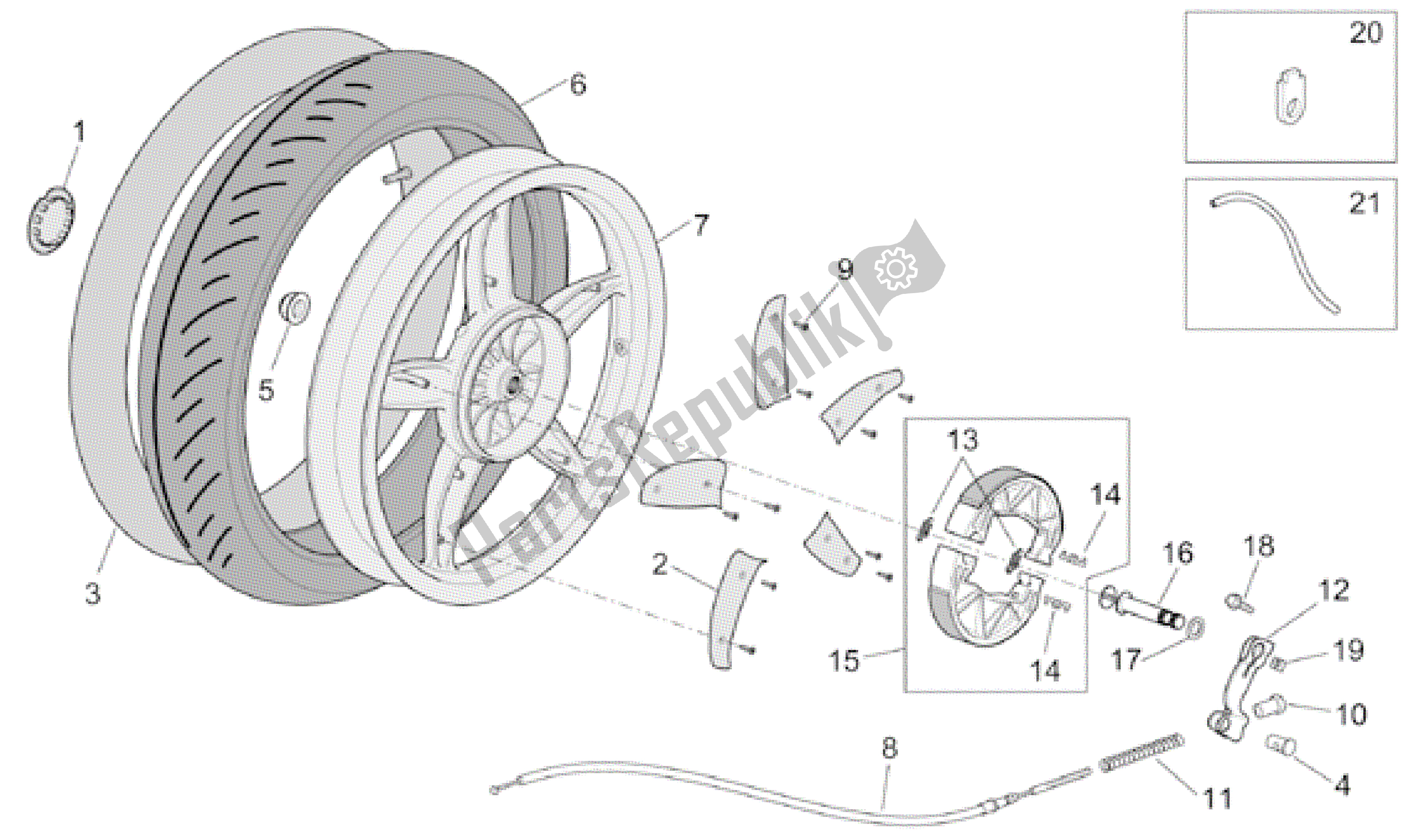 Alle onderdelen voor de Achterwiel - Trommelrem van de Aprilia Scarabeo 100 2001 - 2005