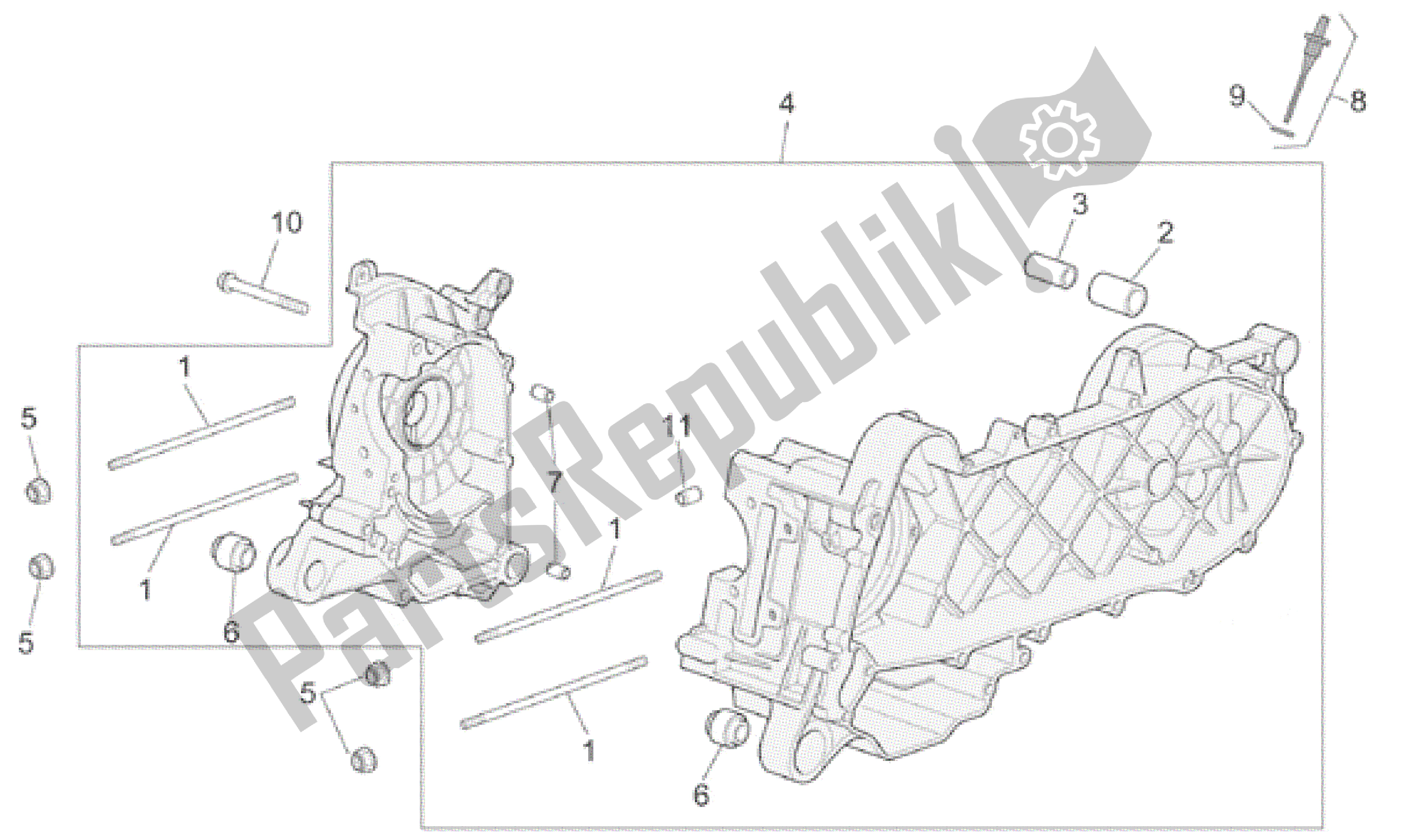 All parts for the Crank-case of the Aprilia Scarabeo 100 2001 - 2005