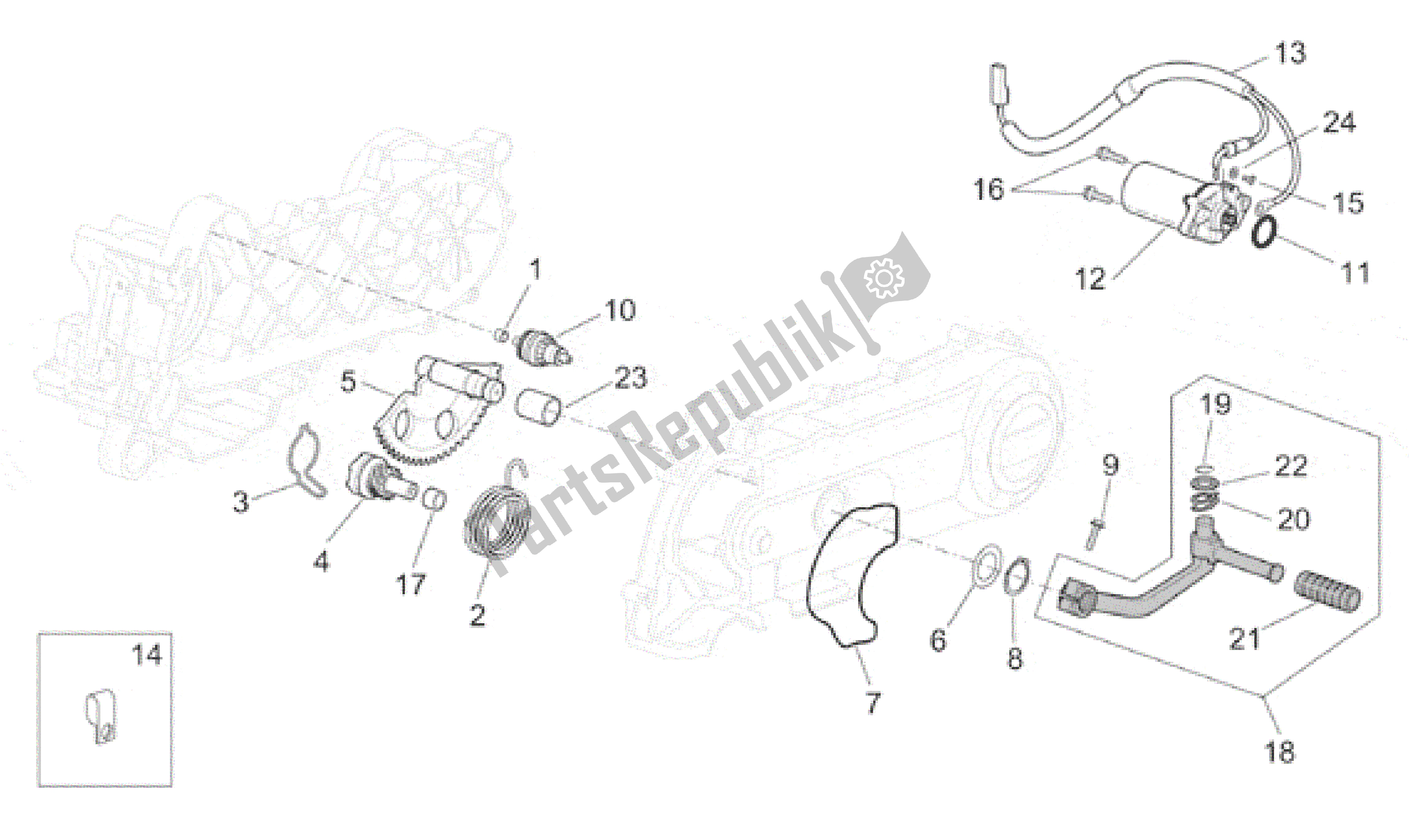 Alle onderdelen voor de Kick-start Versnelling / Startmotor van de Aprilia Scarabeo 100 2001 - 2005