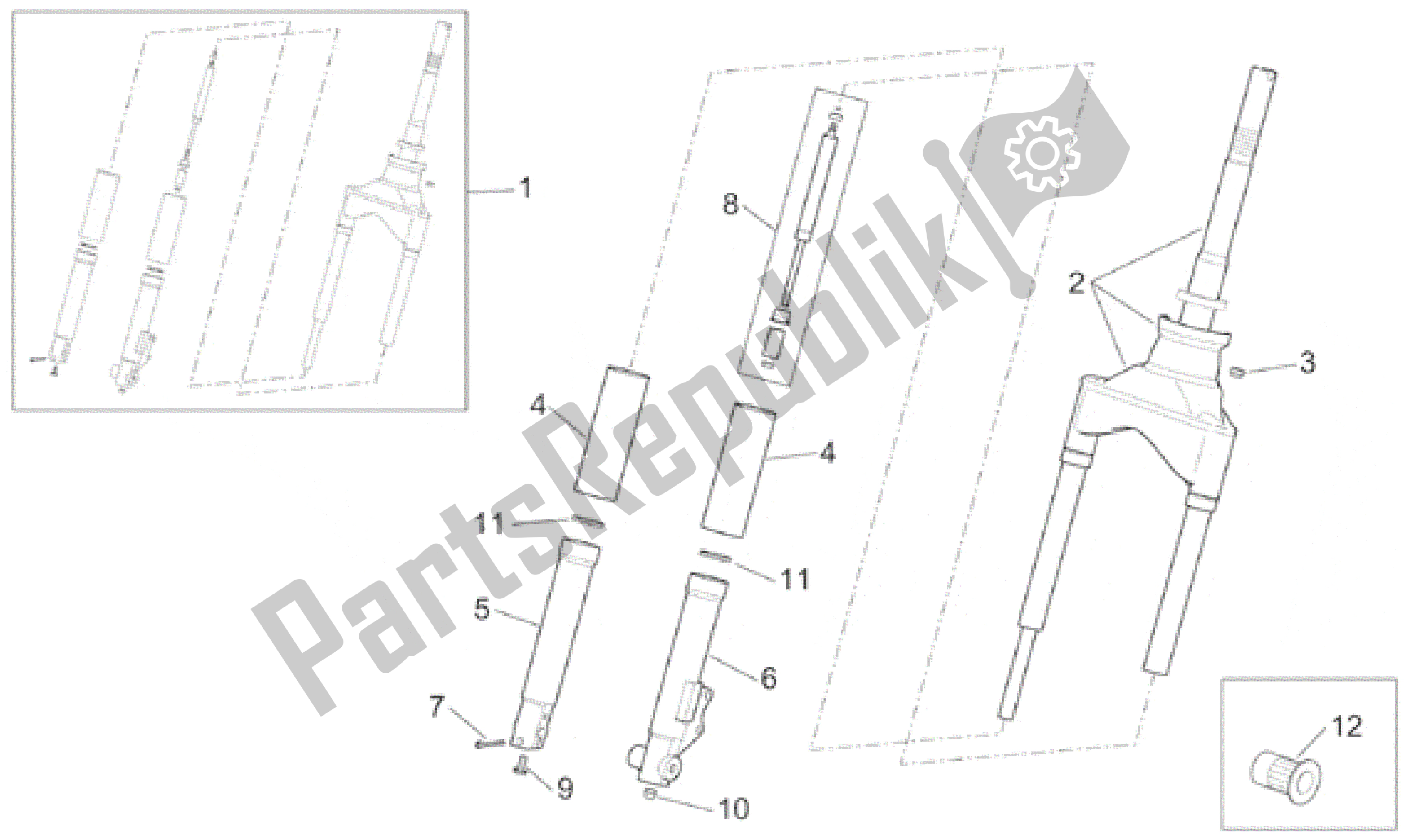 Todas las partes para Tenedor Frontal de Aprilia Scarabeo 100 2001 - 2005