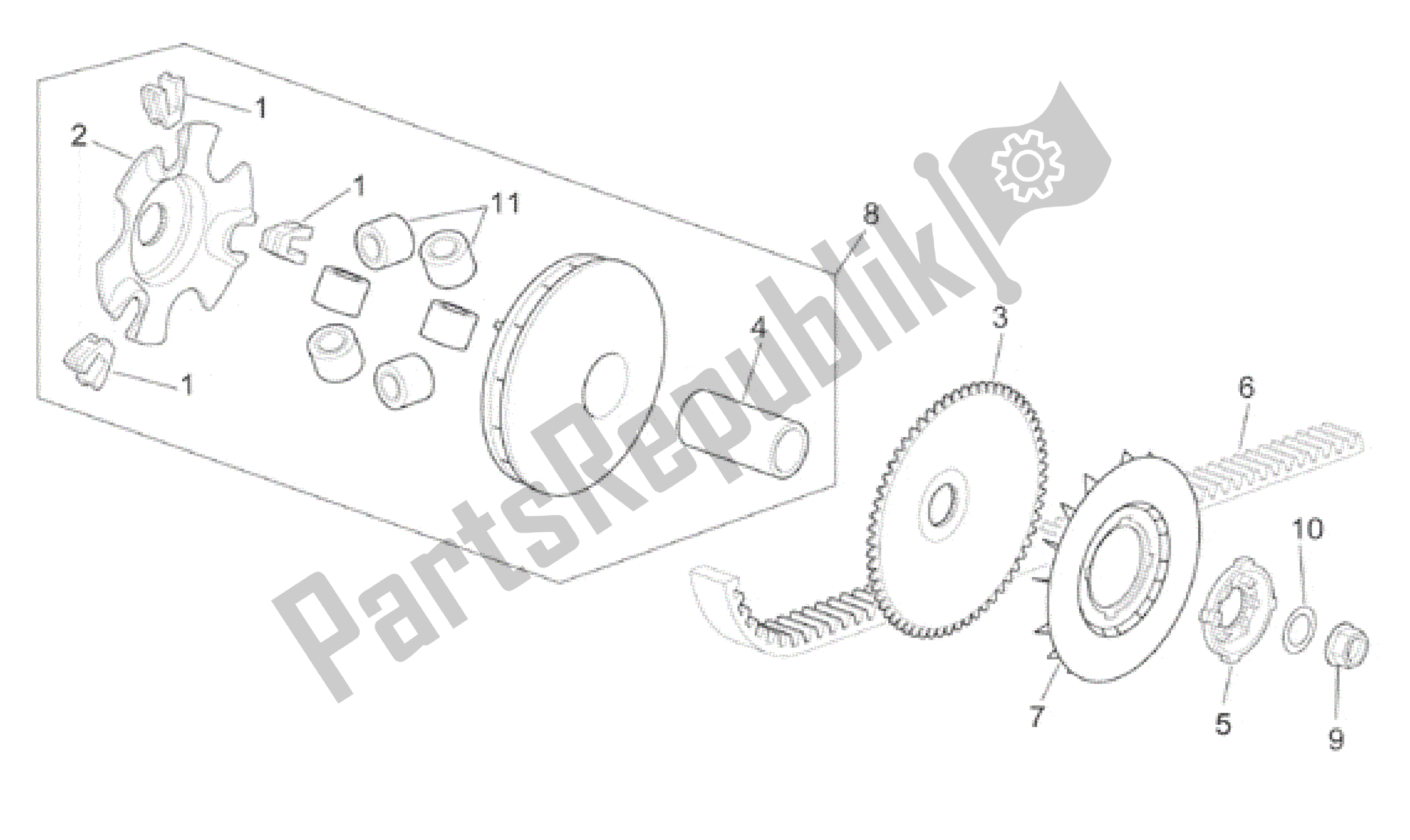 Toutes les pièces pour le Variateur du Aprilia Scarabeo 100 2001 - 2005