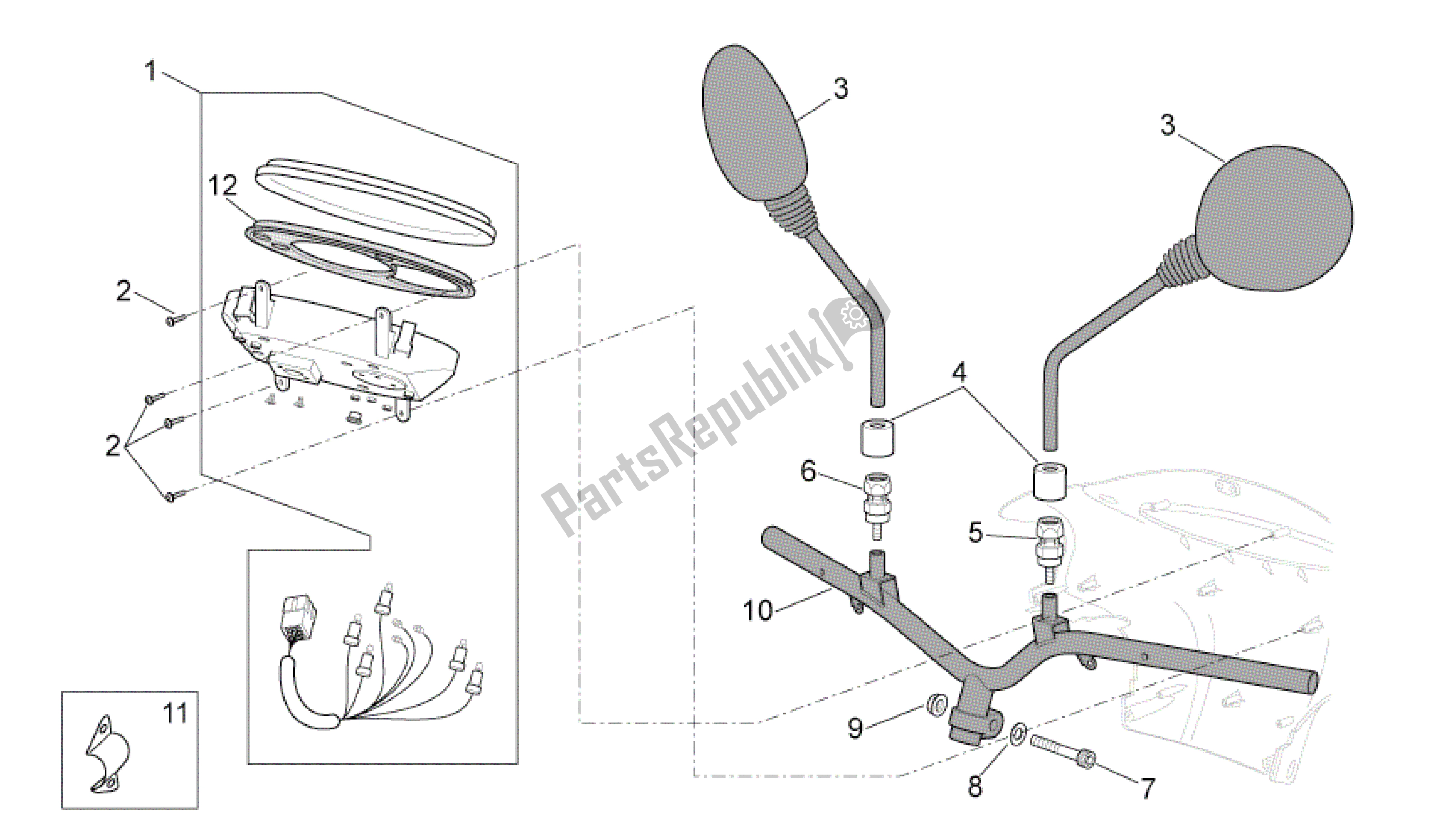 Alle Teile für das Lenker - Armaturenbrett des Aprilia Scarabeo 100 2006 - 2009