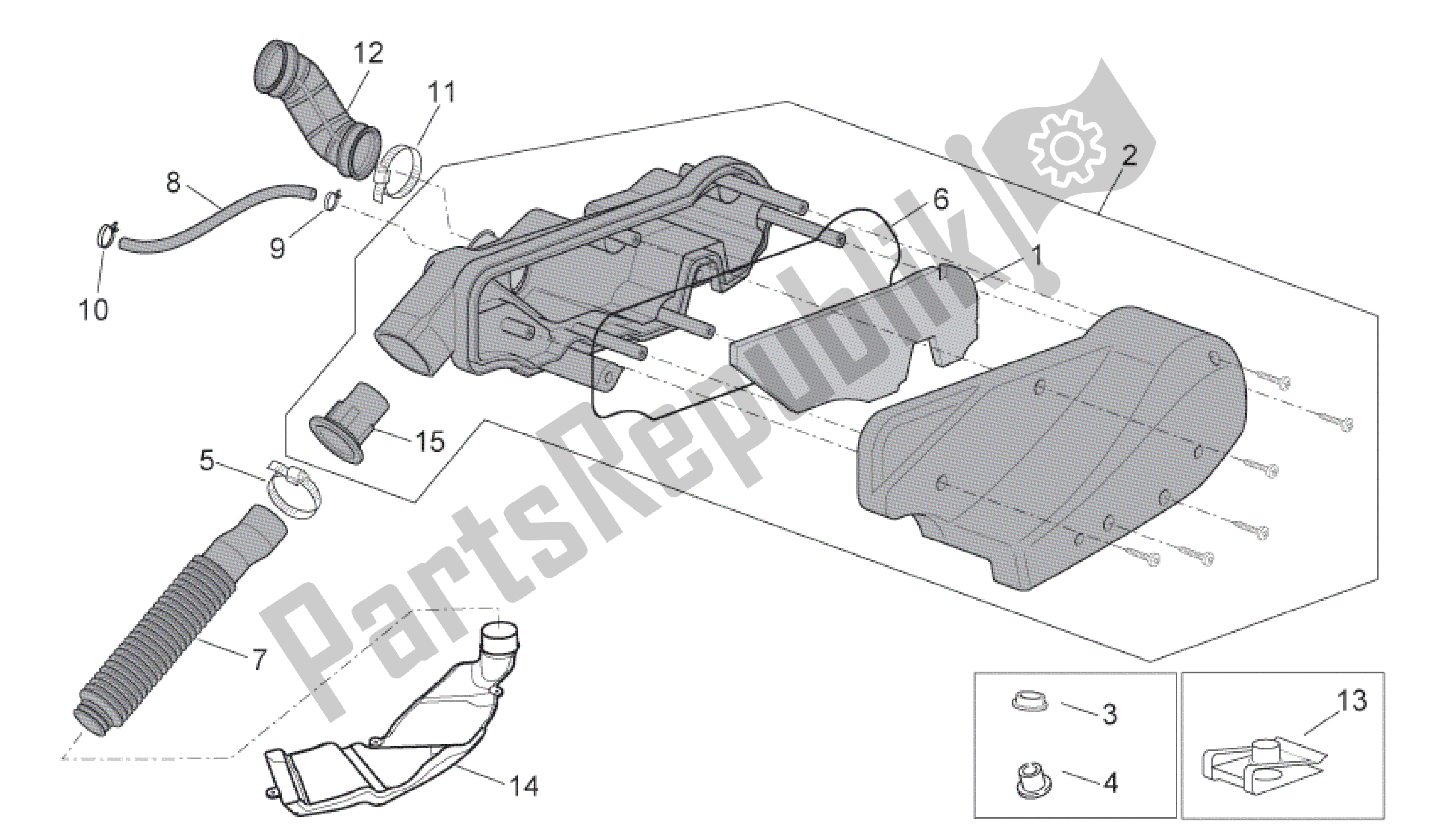 All parts for the Air Box of the Aprilia Scarabeo 100 2006 - 2009