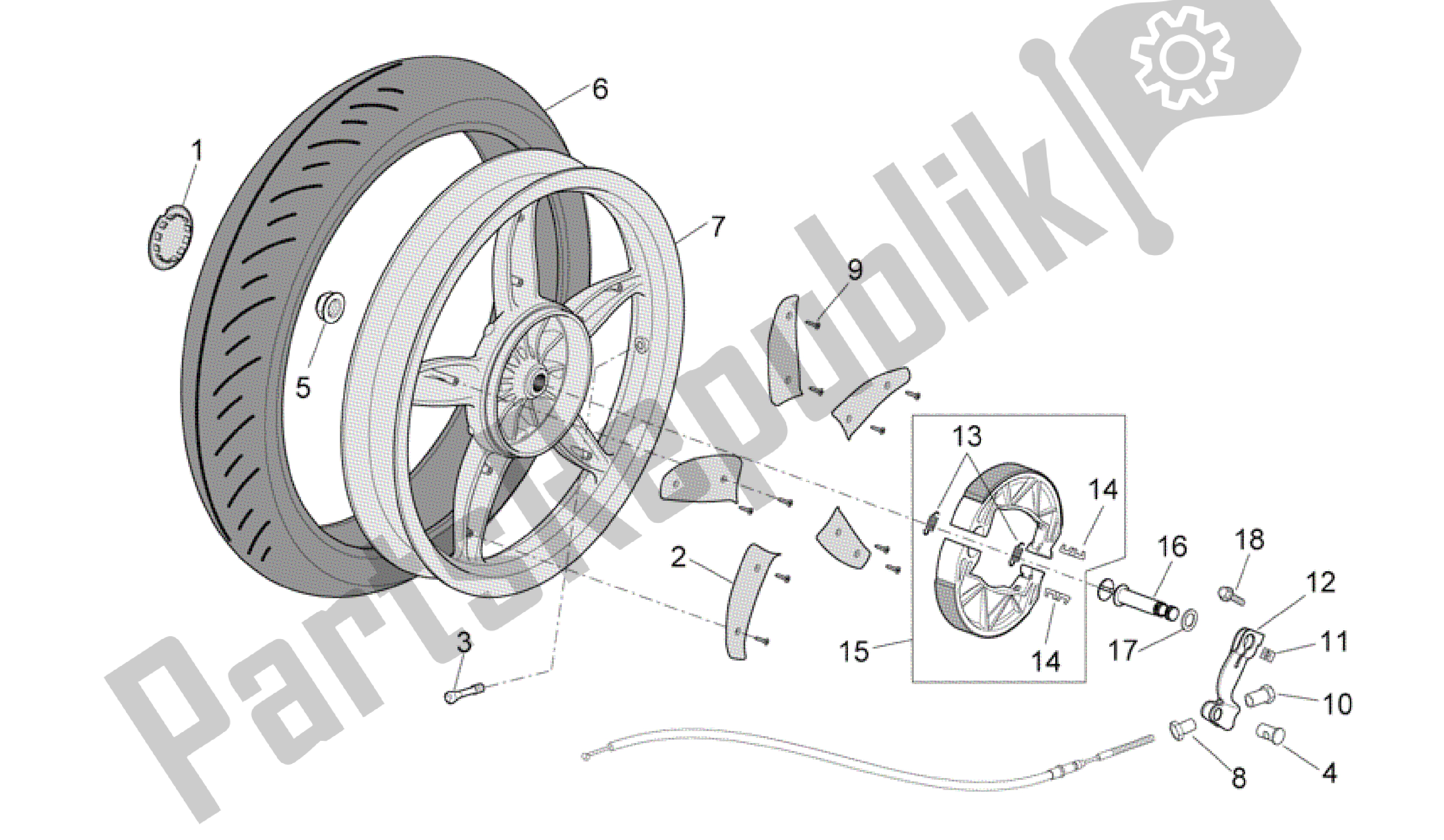 All parts for the Rear Wheel - Drum Brake of the Aprilia Scarabeo 100 2006 - 2009