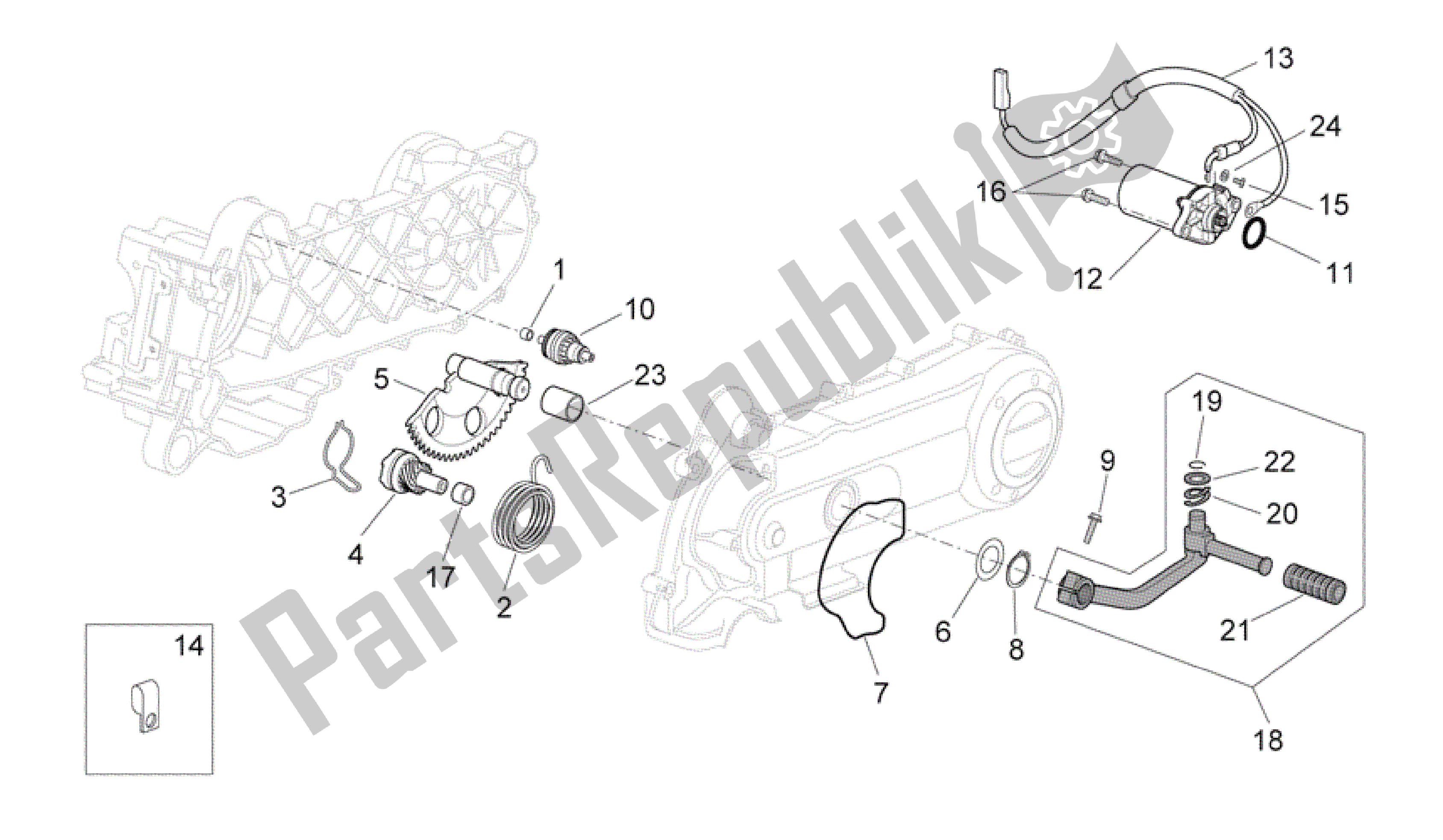 Alle onderdelen voor de Kick-start Versnelling / Startmotor van de Aprilia Scarabeo 100 2006 - 2009