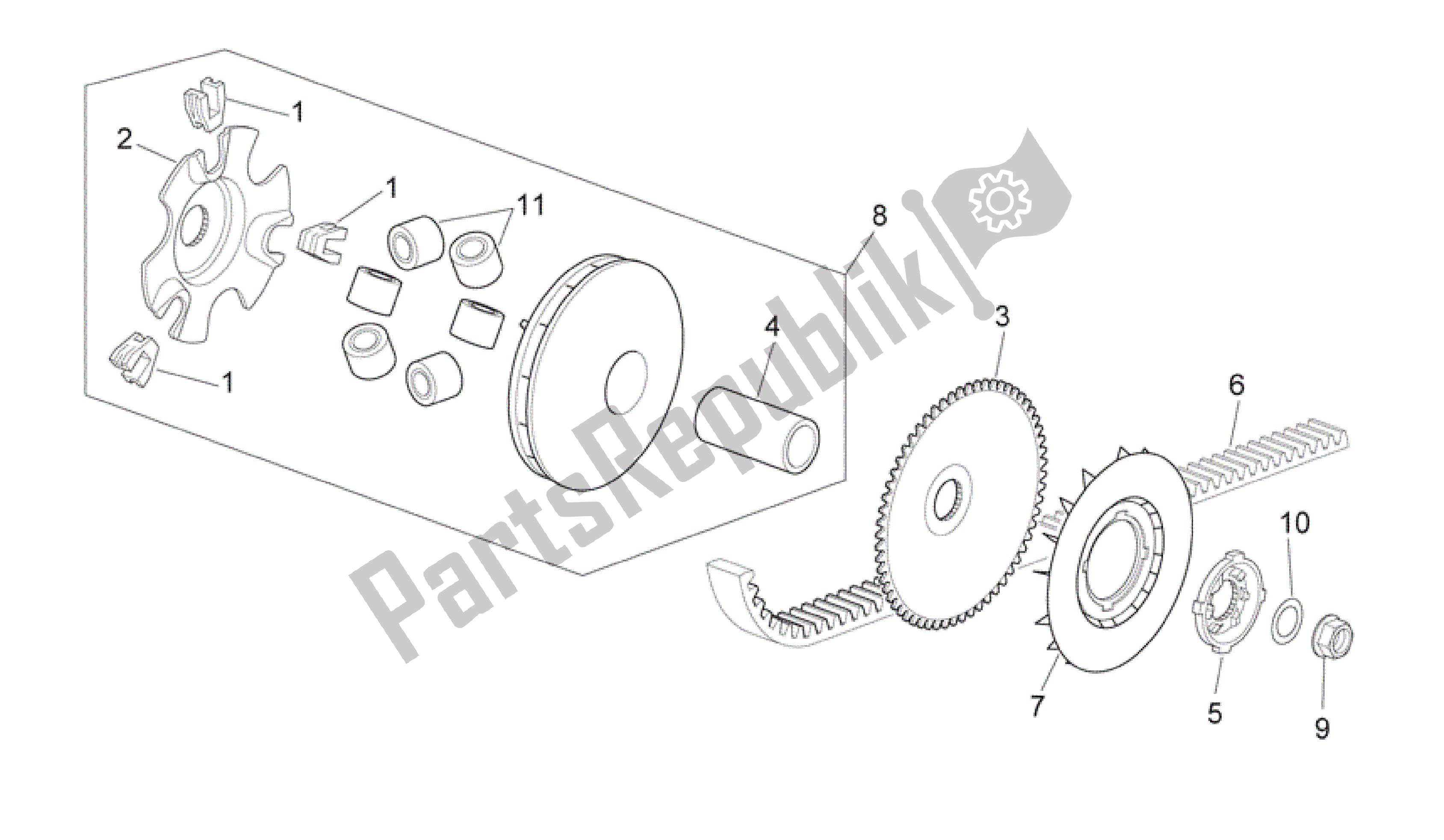 Toutes les pièces pour le Variateur du Aprilia Scarabeo 100 2006 - 2009