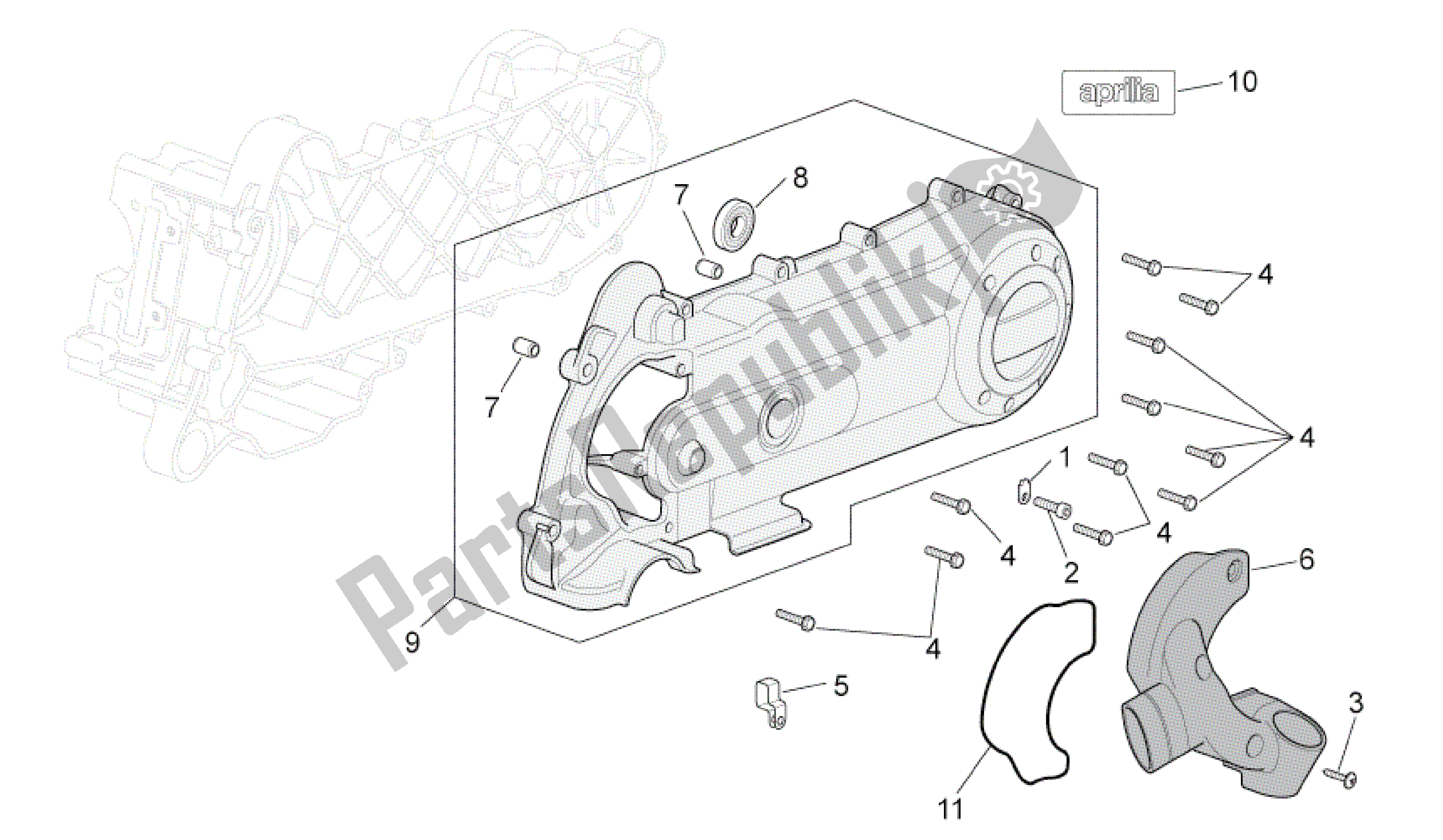 Alle onderdelen voor de Variator Deksel van de Aprilia Scarabeo 100 2006 - 2009