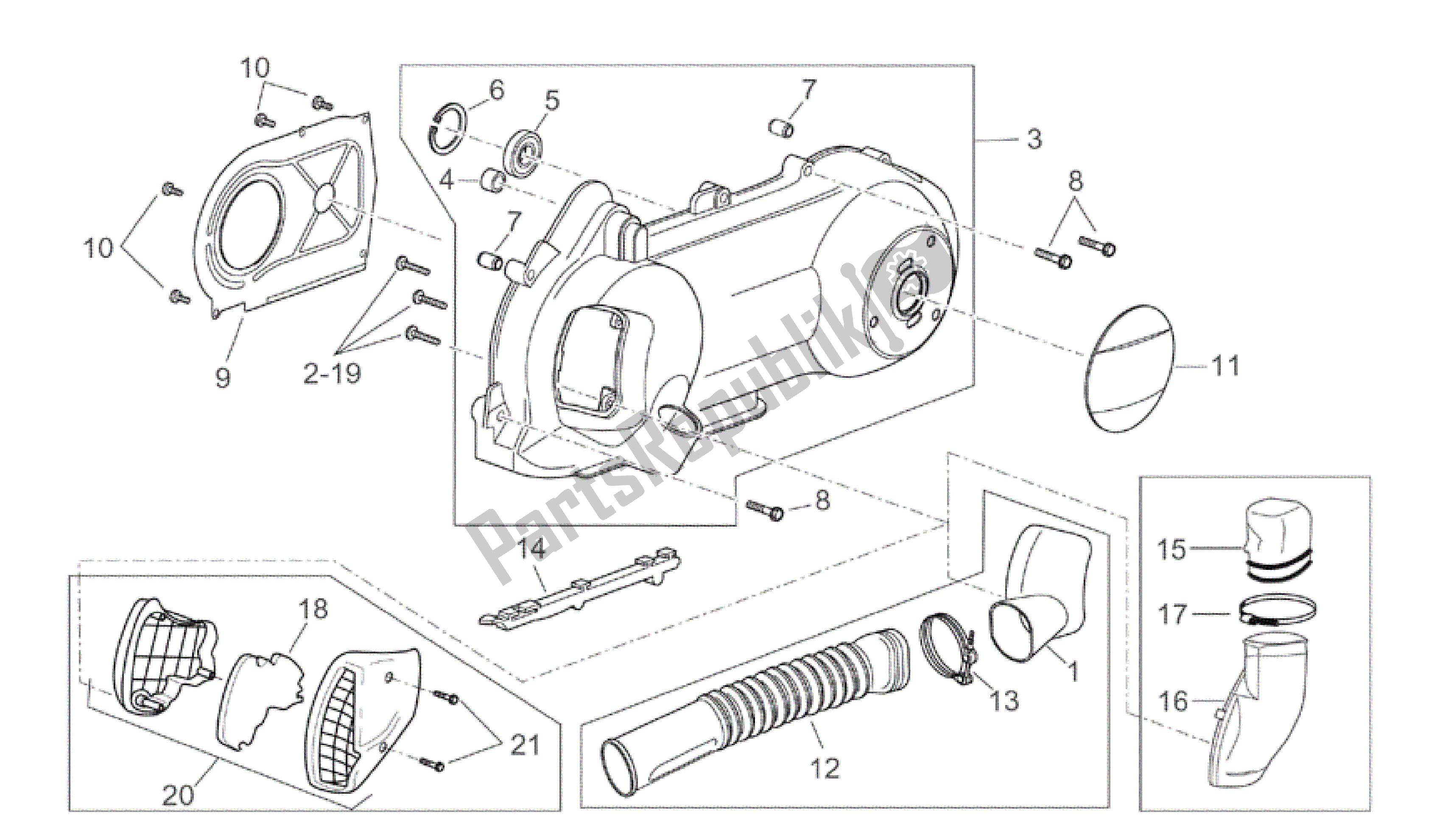 Alle onderdelen voor de Variator Deksel van de Aprilia Atlantic 125 2003 - 2006