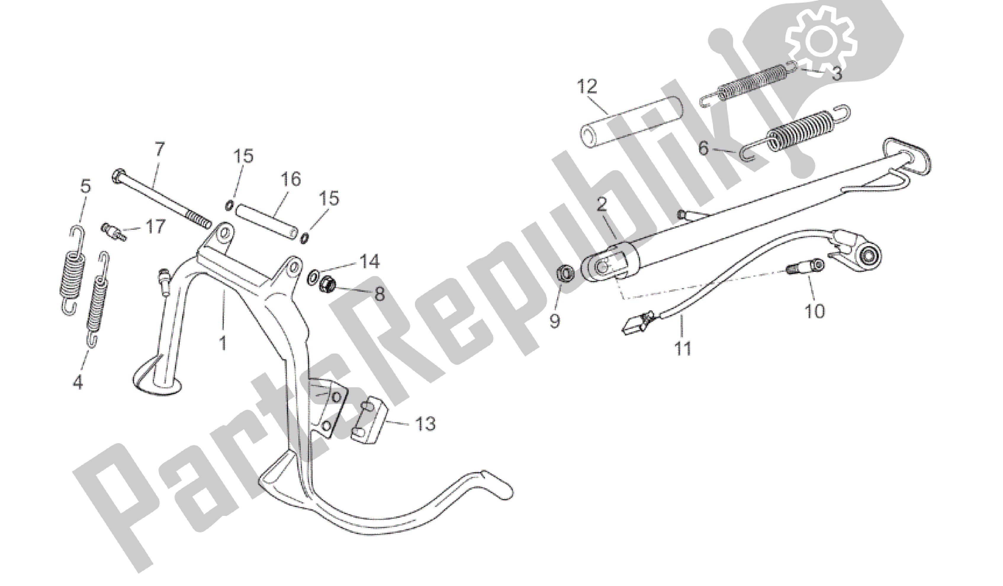 All parts for the Central Stand of the Aprilia Atlantic 125 2003 - 2006