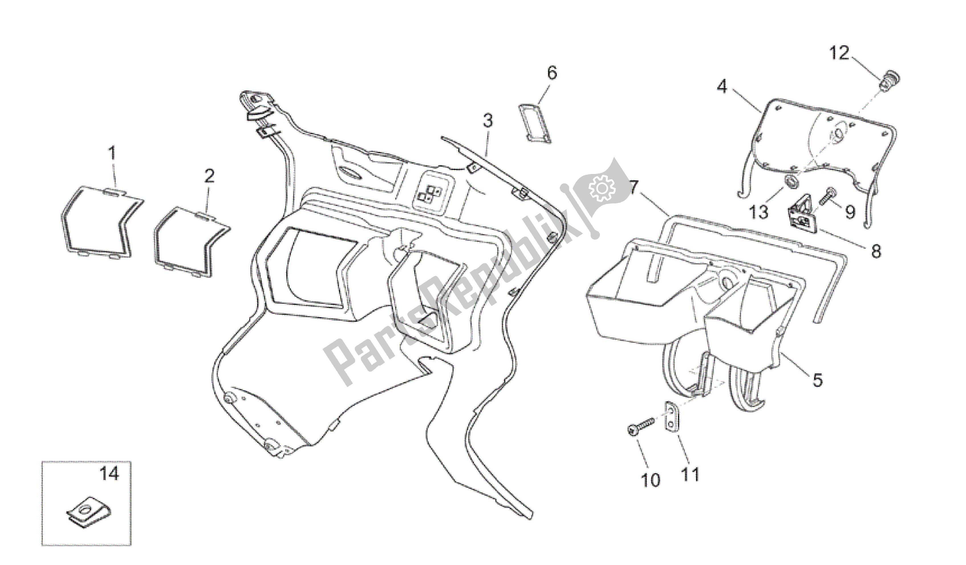 All parts for the Front Body Ii of the Aprilia Atlantic 125 2003 - 2006