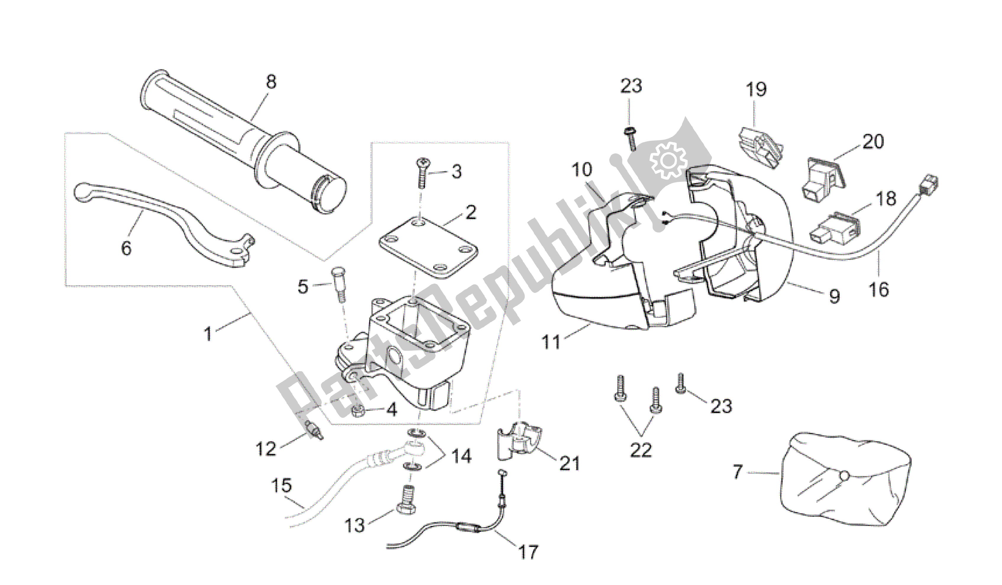 Alle onderdelen voor de Rh Controles van de Aprilia Atlantic 125 2003 - 2006