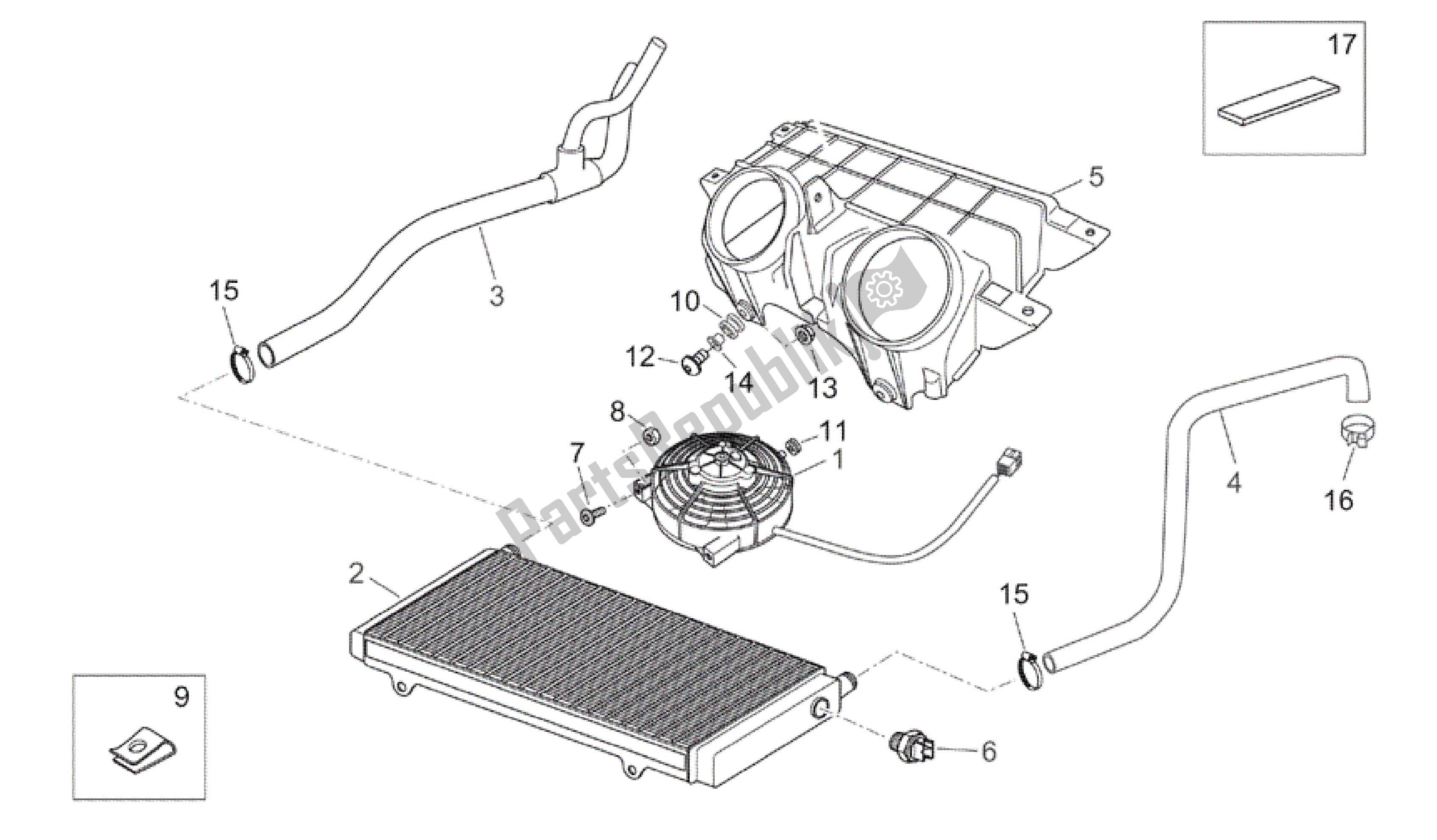 Alle Teile für das Wasserkühler des Aprilia Atlantic 125 2003 - 2006