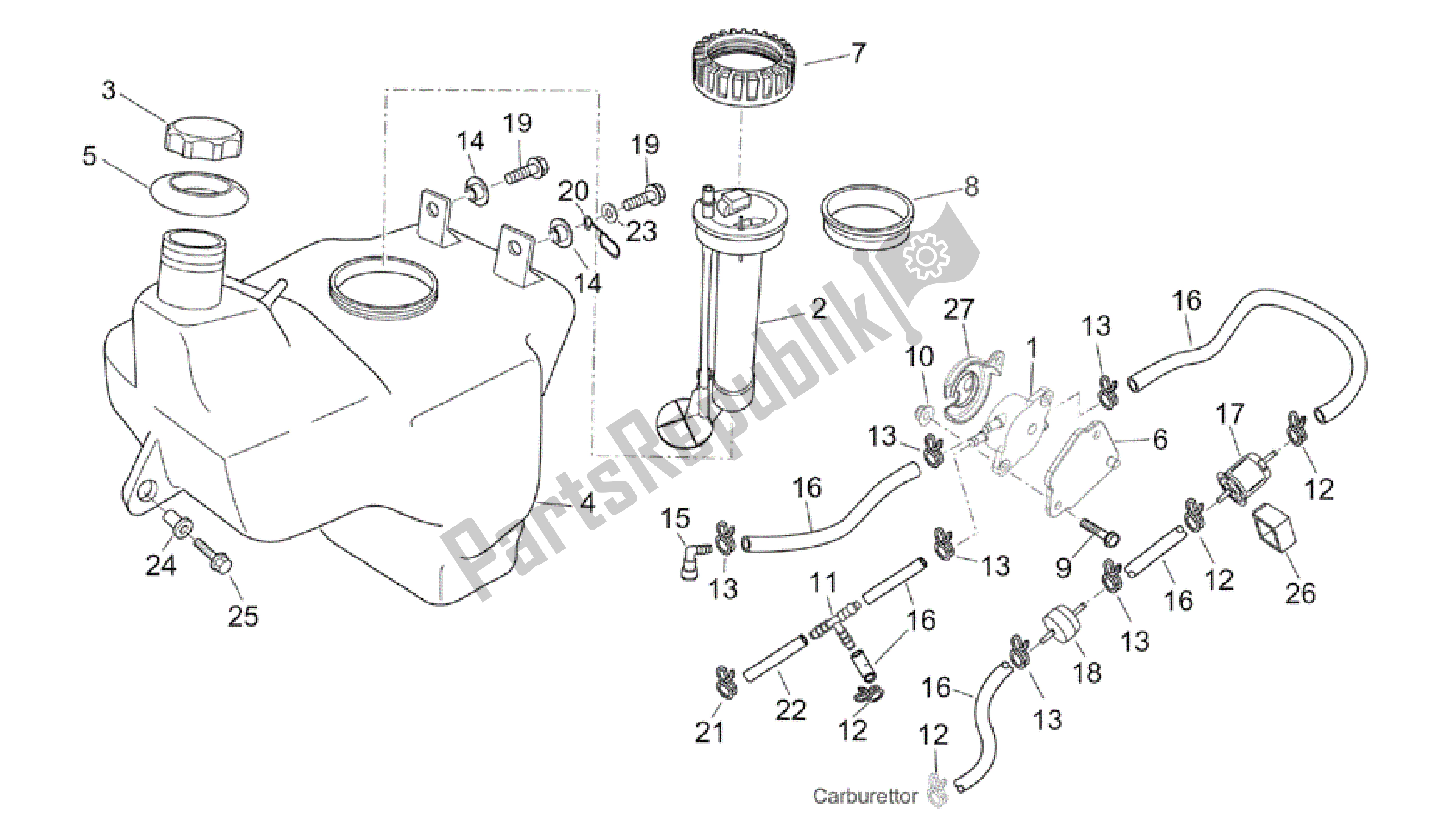 Todas las partes para Depósito De Combustible de Aprilia Atlantic 125 2003 - 2006