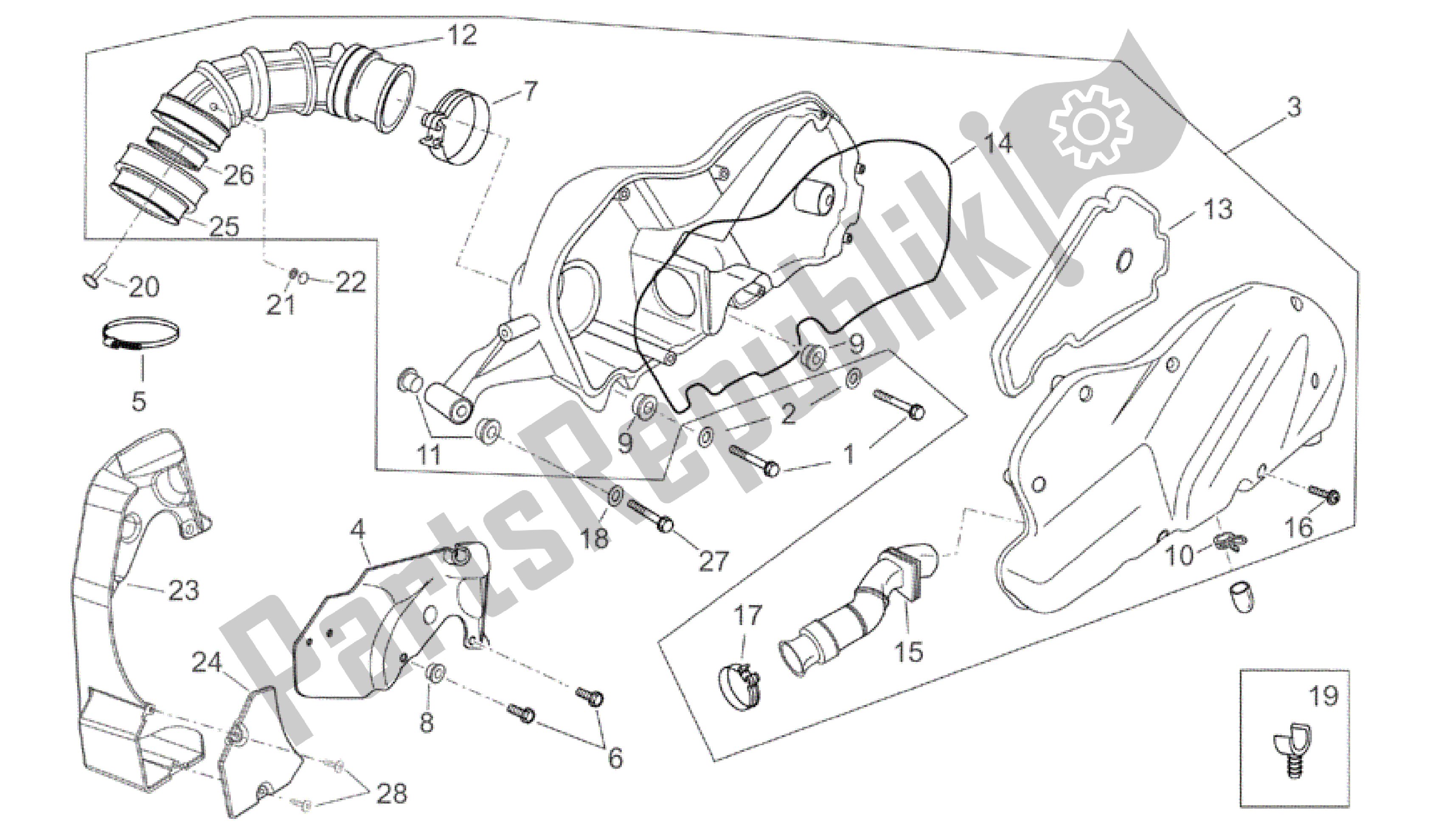 Alle onderdelen voor de Luchtfilterhuis van de Aprilia Atlantic 125 2003 - 2006