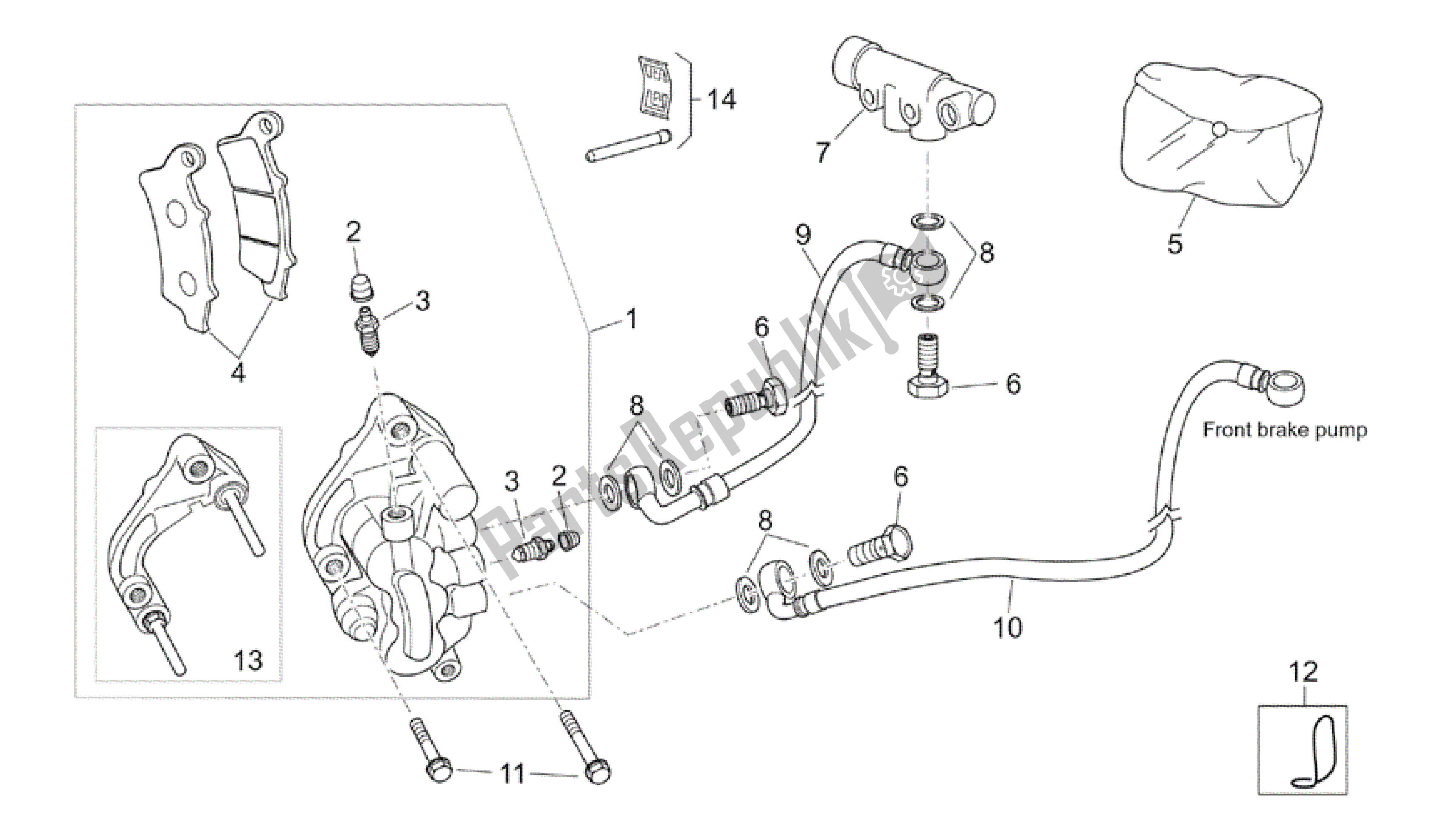 All parts for the Front Brake Caliper of the Aprilia Atlantic 125 2003 - 2006