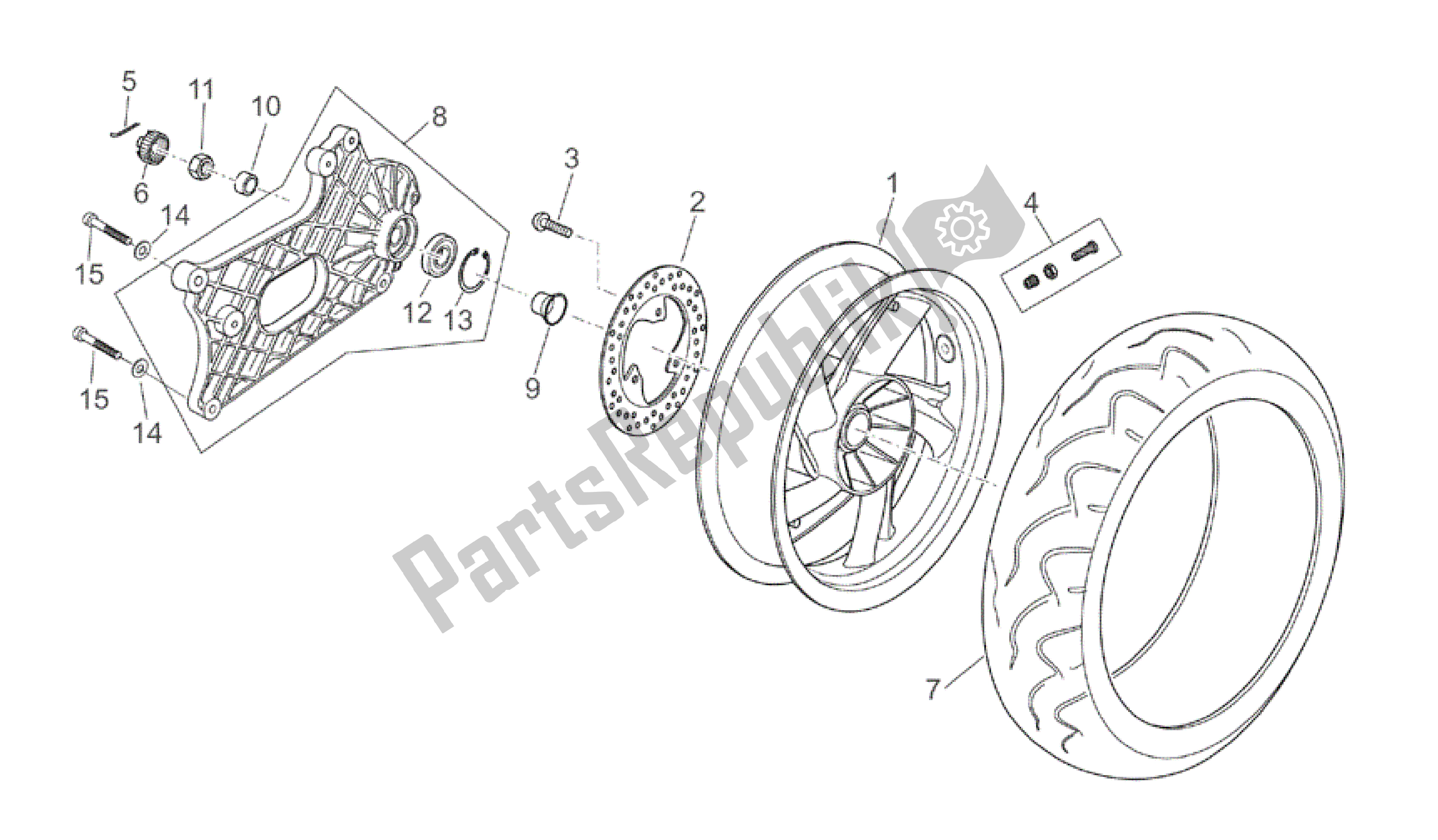 Toutes les pièces pour le Roue Arrière du Aprilia Atlantic 125 2003 - 2006