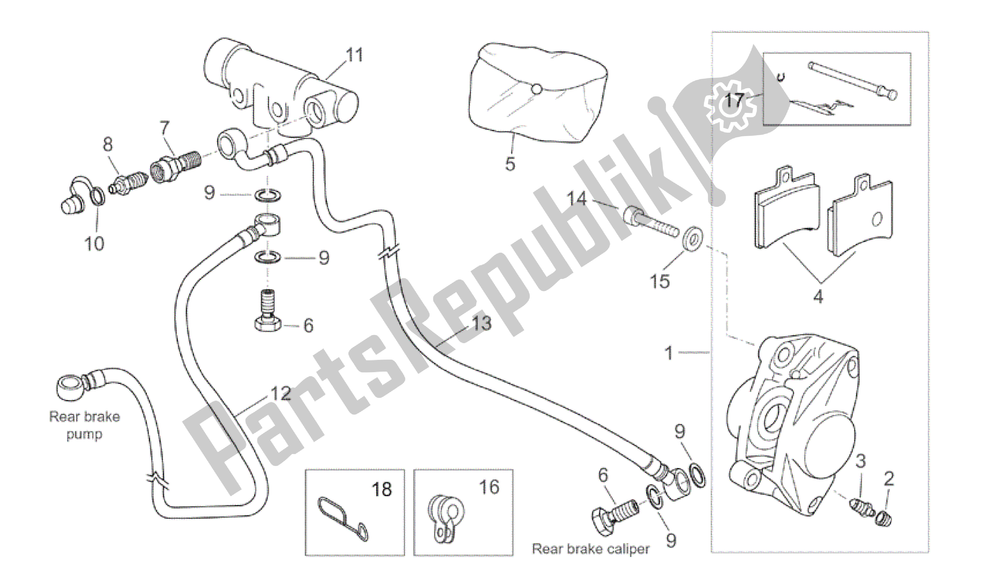 Todas as partes de Pinça De Freio Traseiro do Aprilia Atlantic 125 2003 - 2006