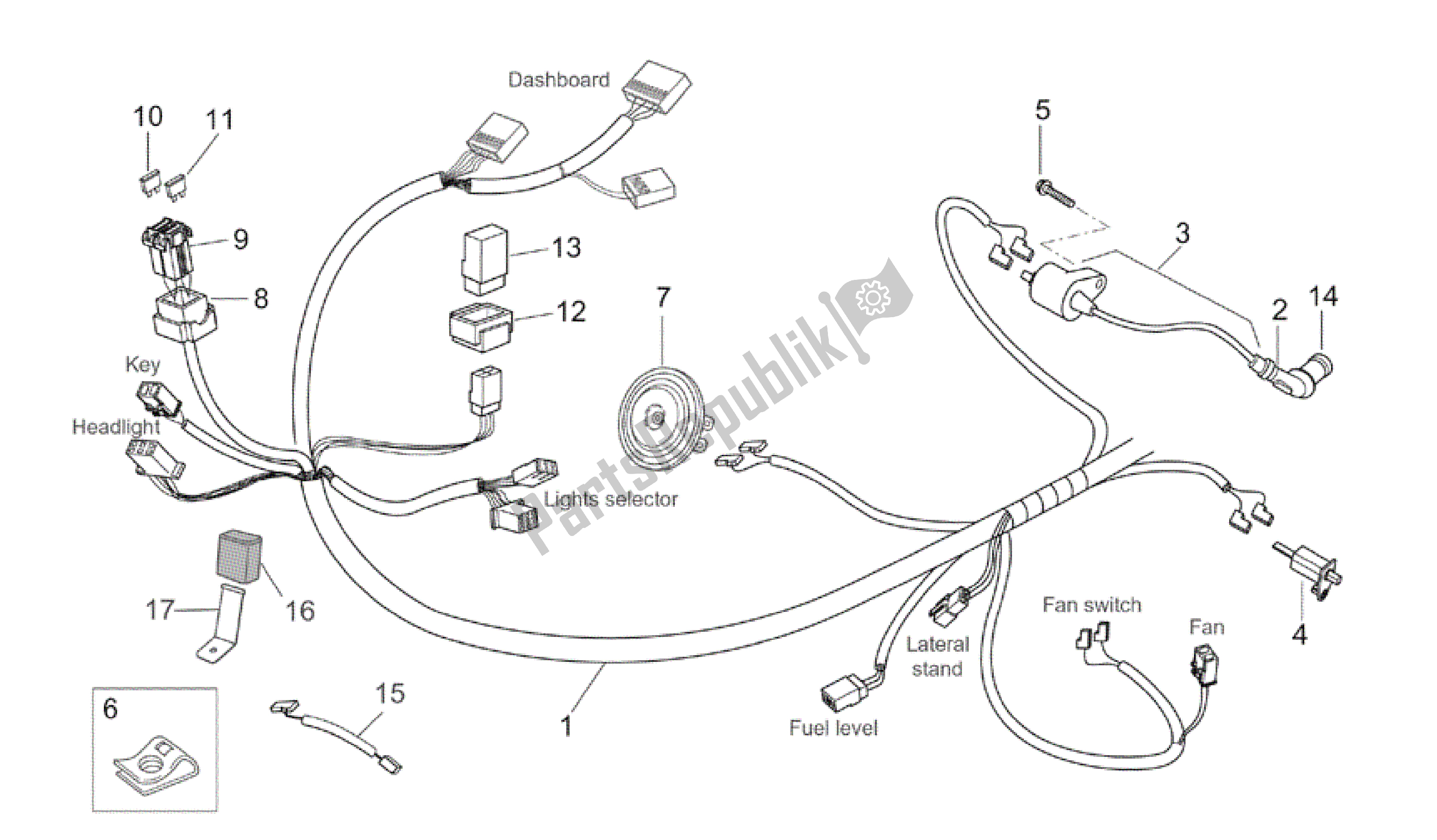 Tutte le parti per il Impianto Elettrico Anteriore del Aprilia Atlantic 125 2003 - 2006