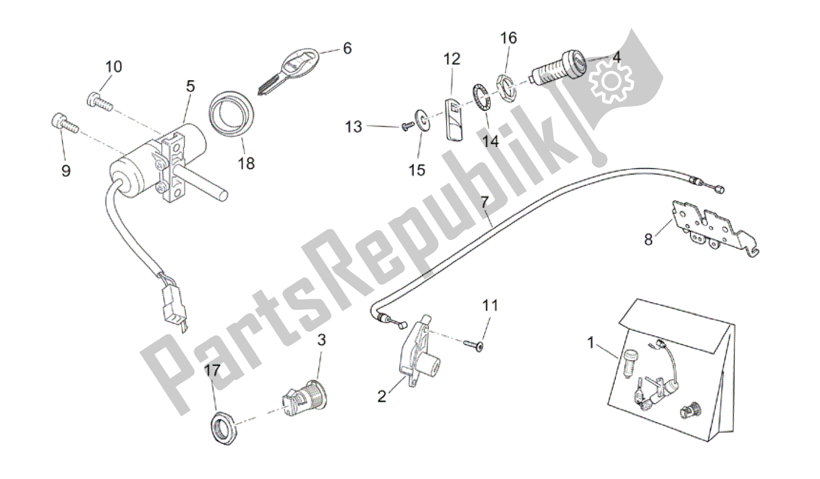 Toutes les pièces pour le Kit De Matériel De Verrouillage du Aprilia Atlantic 125 2003 - 2006