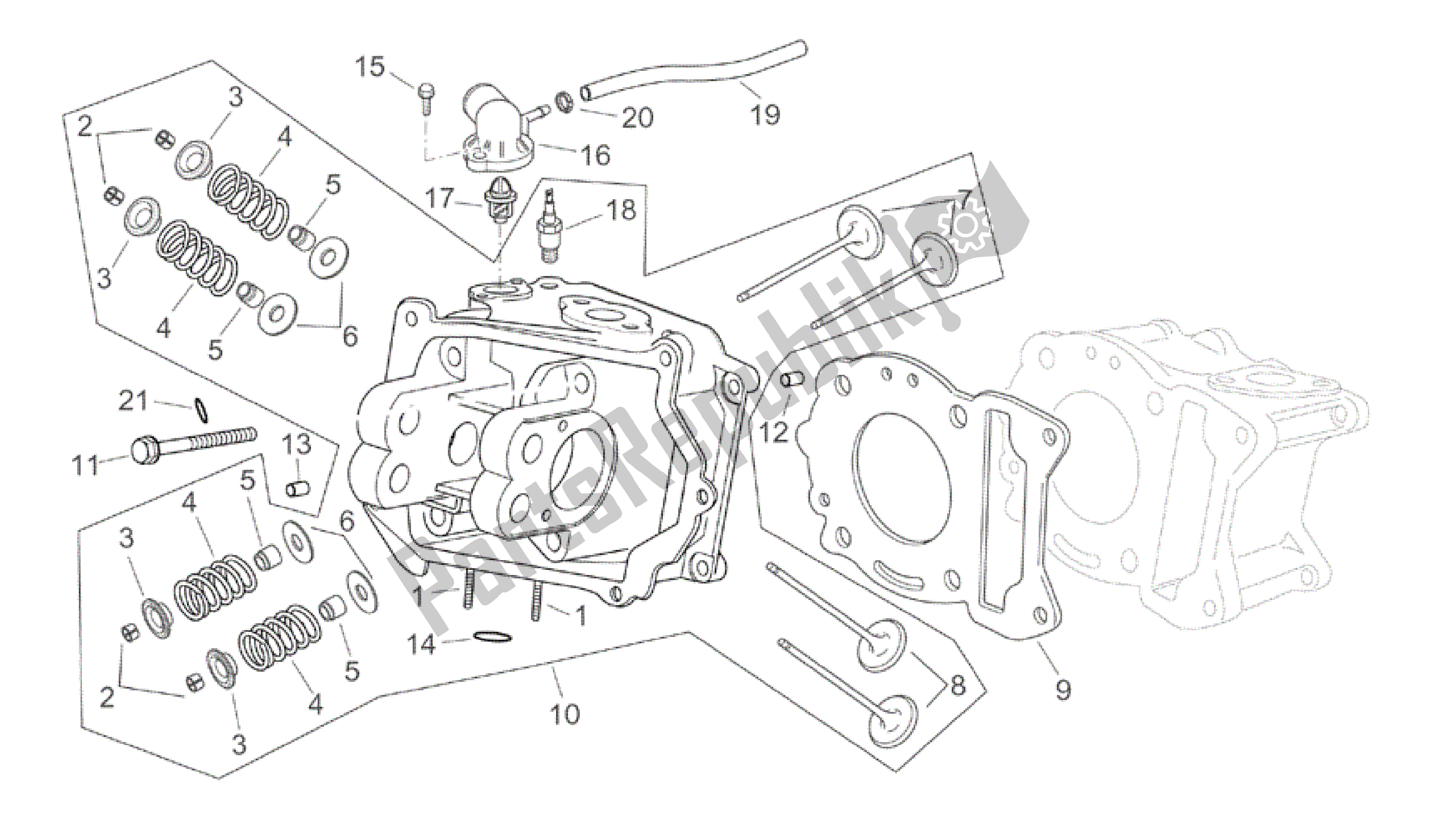 All parts for the Cylinder Head of the Aprilia Atlantic 125 2003 - 2006