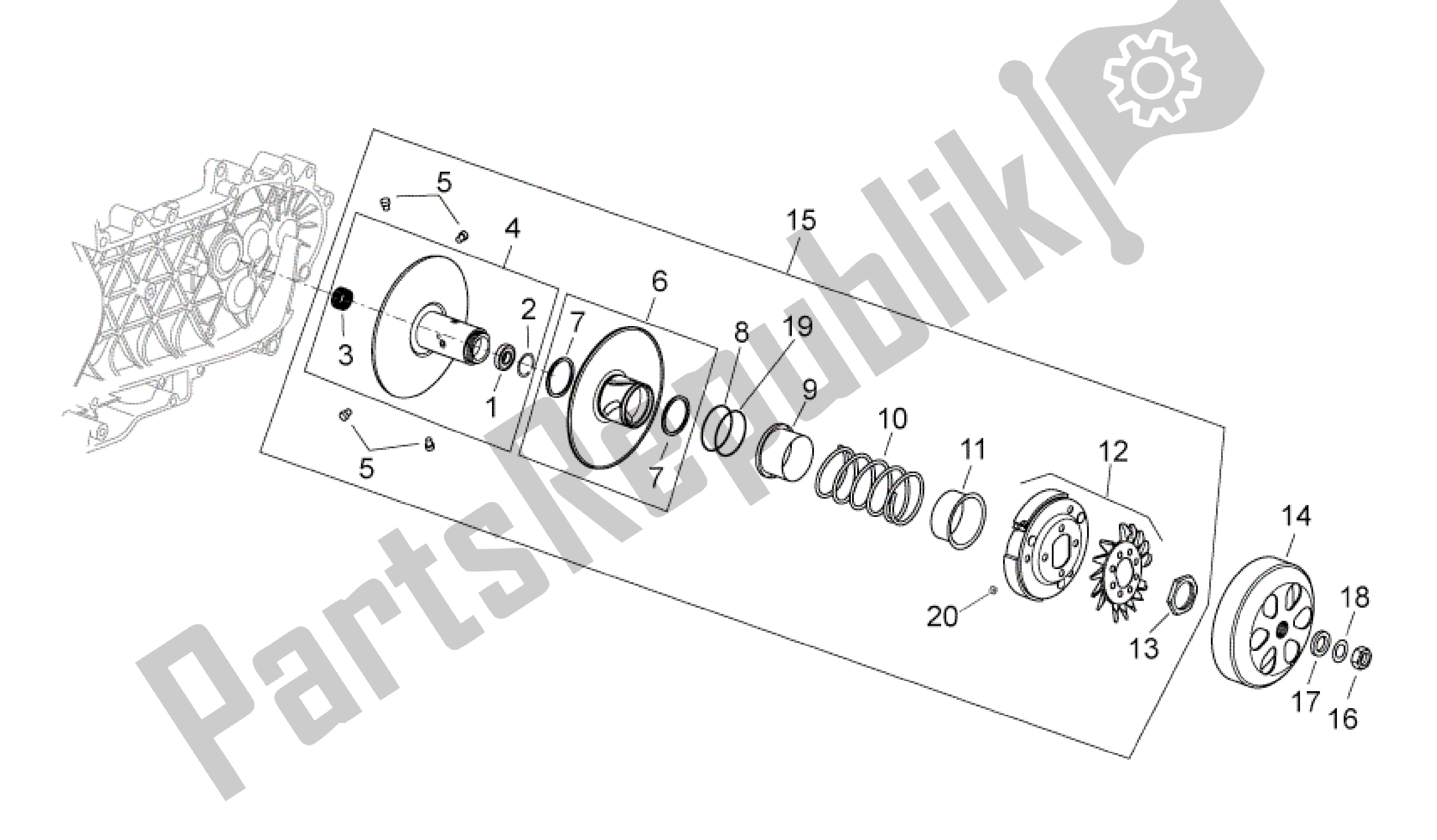 All parts for the Clutch of the Aprilia Atlantic 125 2003 - 2006