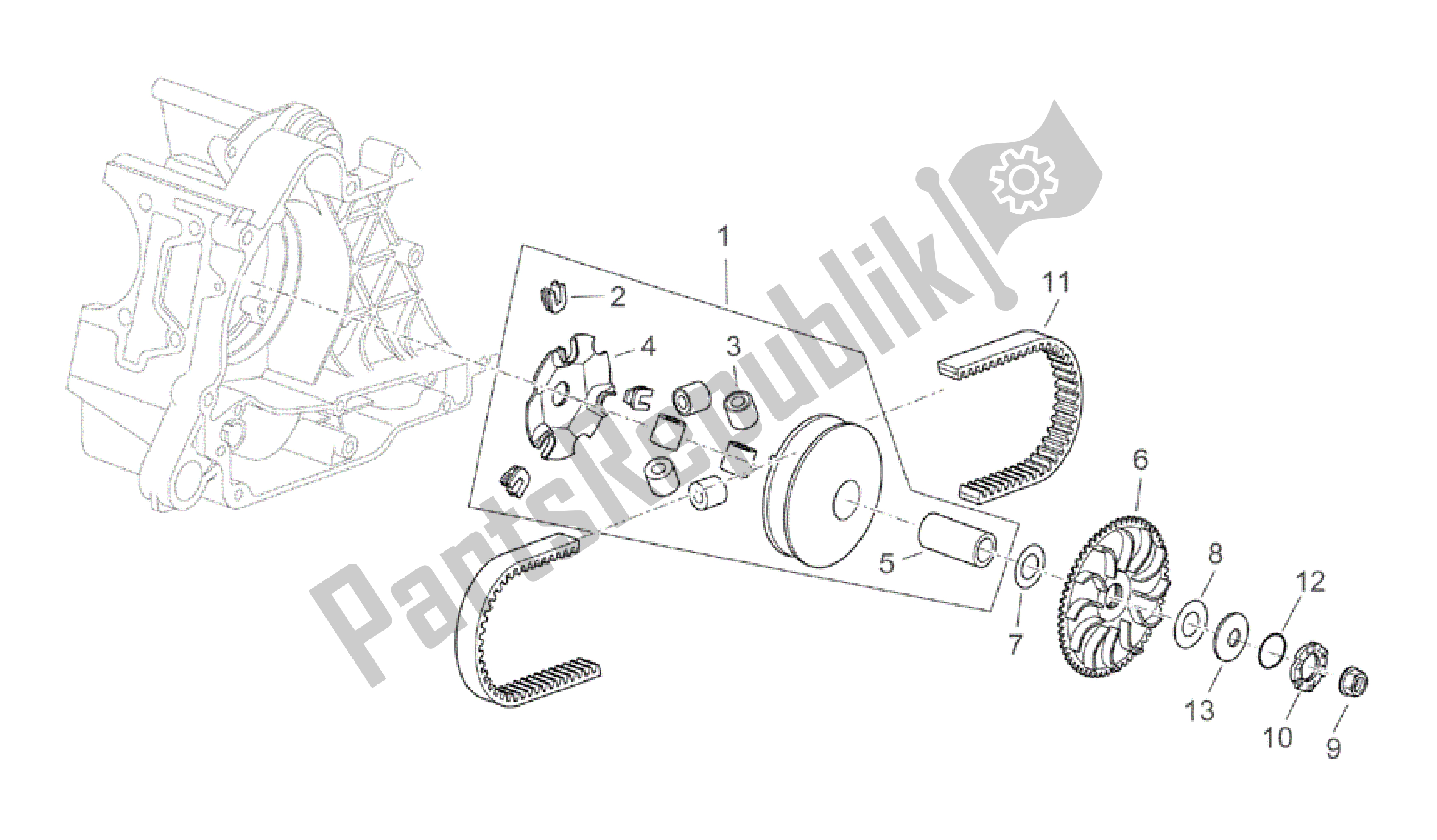 All parts for the Variator Assembly of the Aprilia Atlantic 125 2003 - 2006