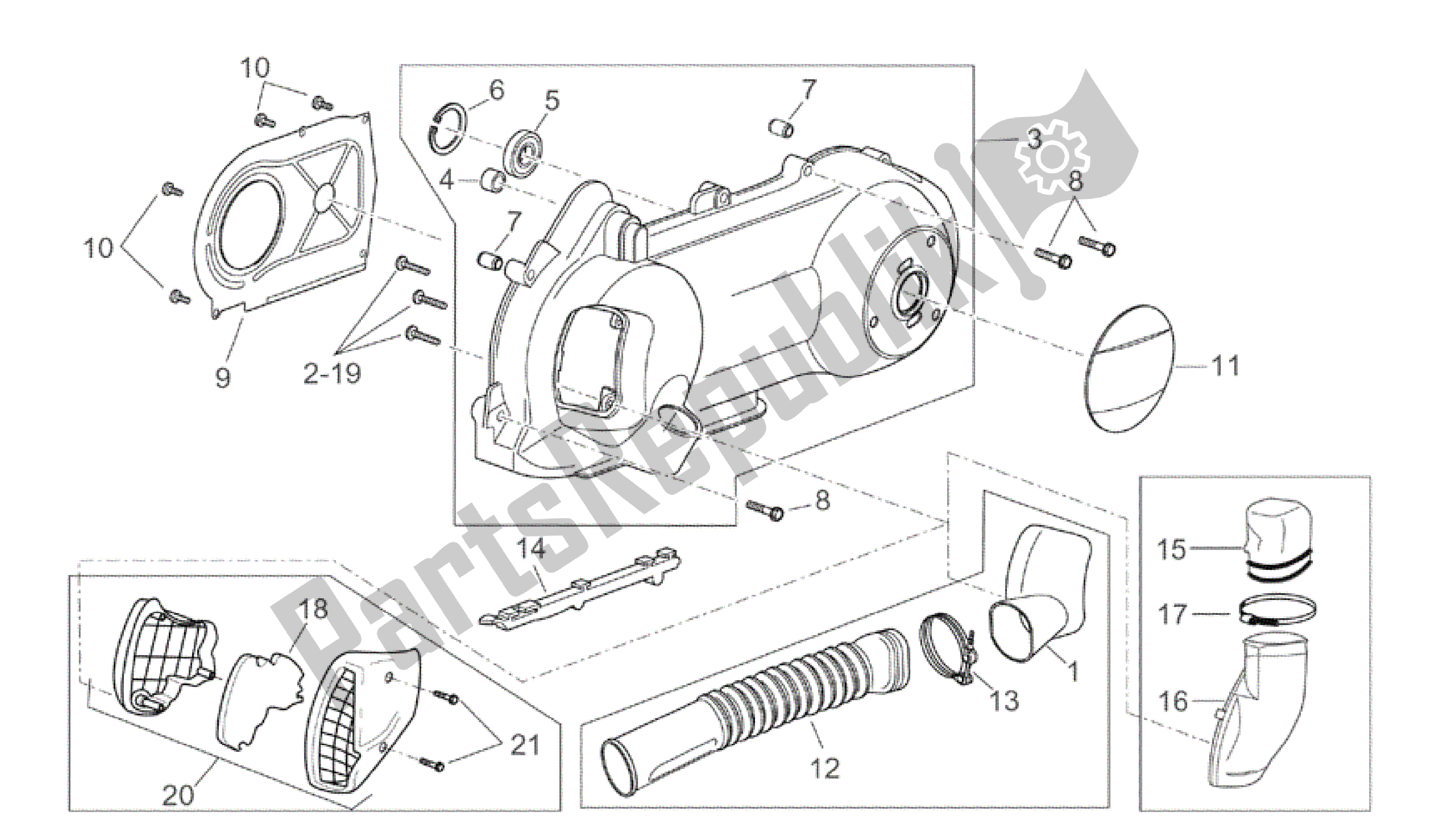 Toutes les pièces pour le Couvercle De Variateur du Aprilia Atlantic 200 2003 - 2006