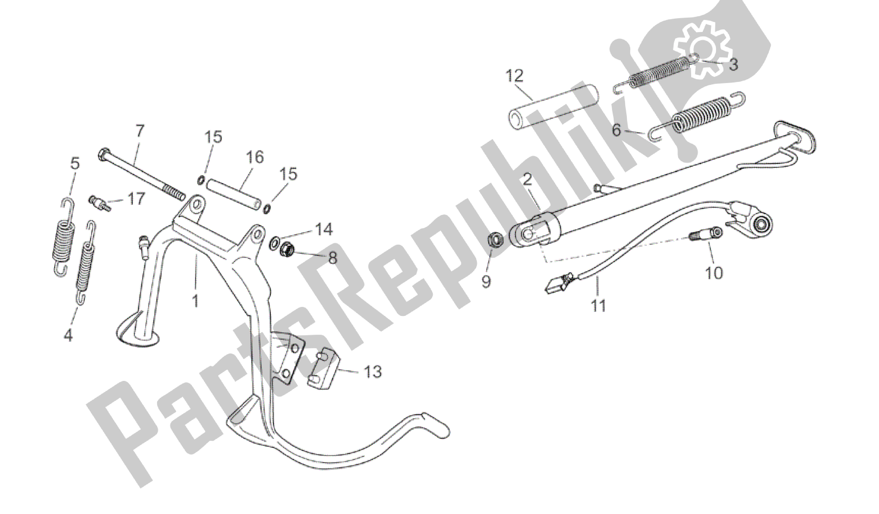 All parts for the Central Stand of the Aprilia Atlantic 200 2003 - 2006