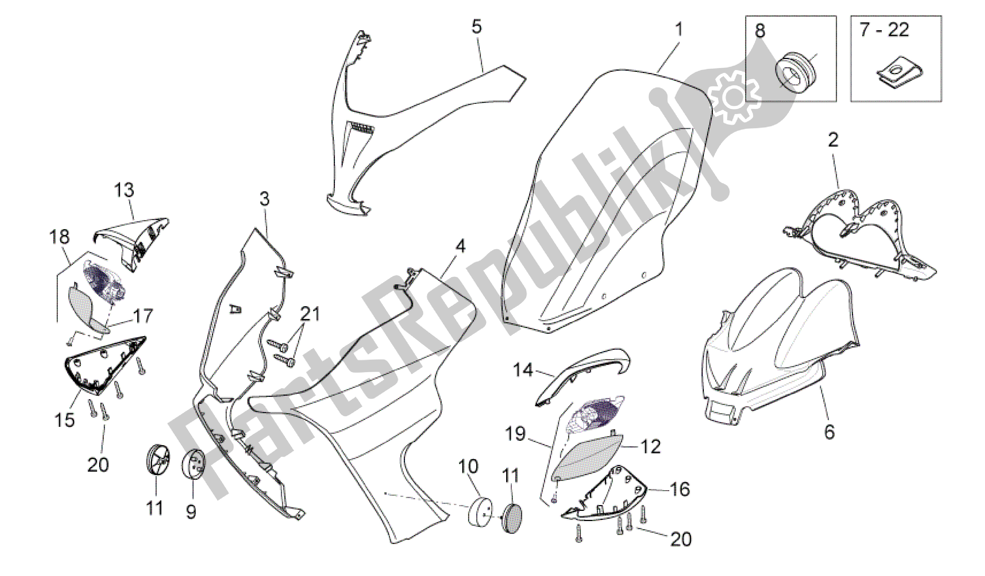 All parts for the Front Body I of the Aprilia Atlantic 200 2003 - 2006