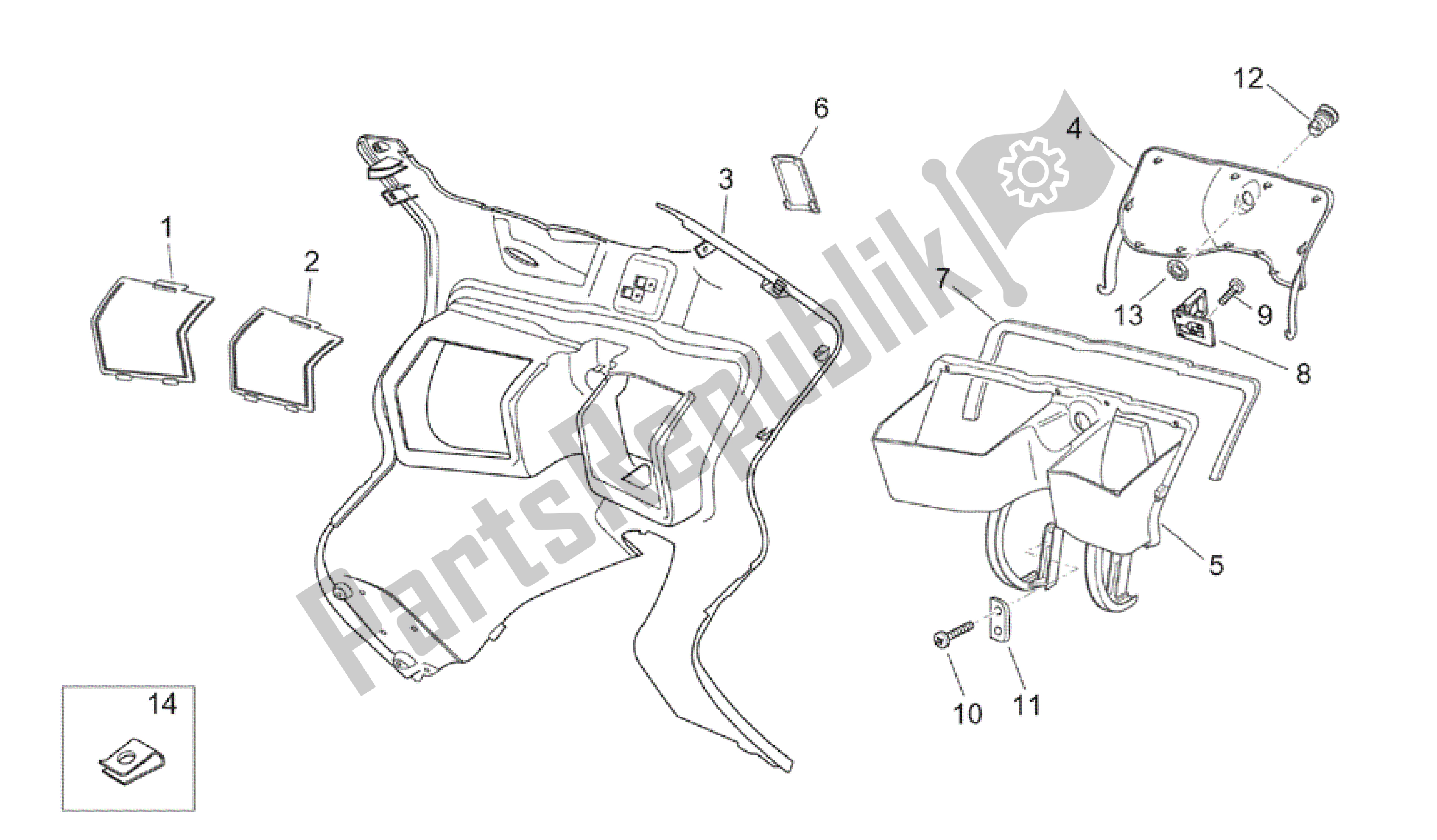 All parts for the Front Body Ii of the Aprilia Atlantic 200 2003 - 2006