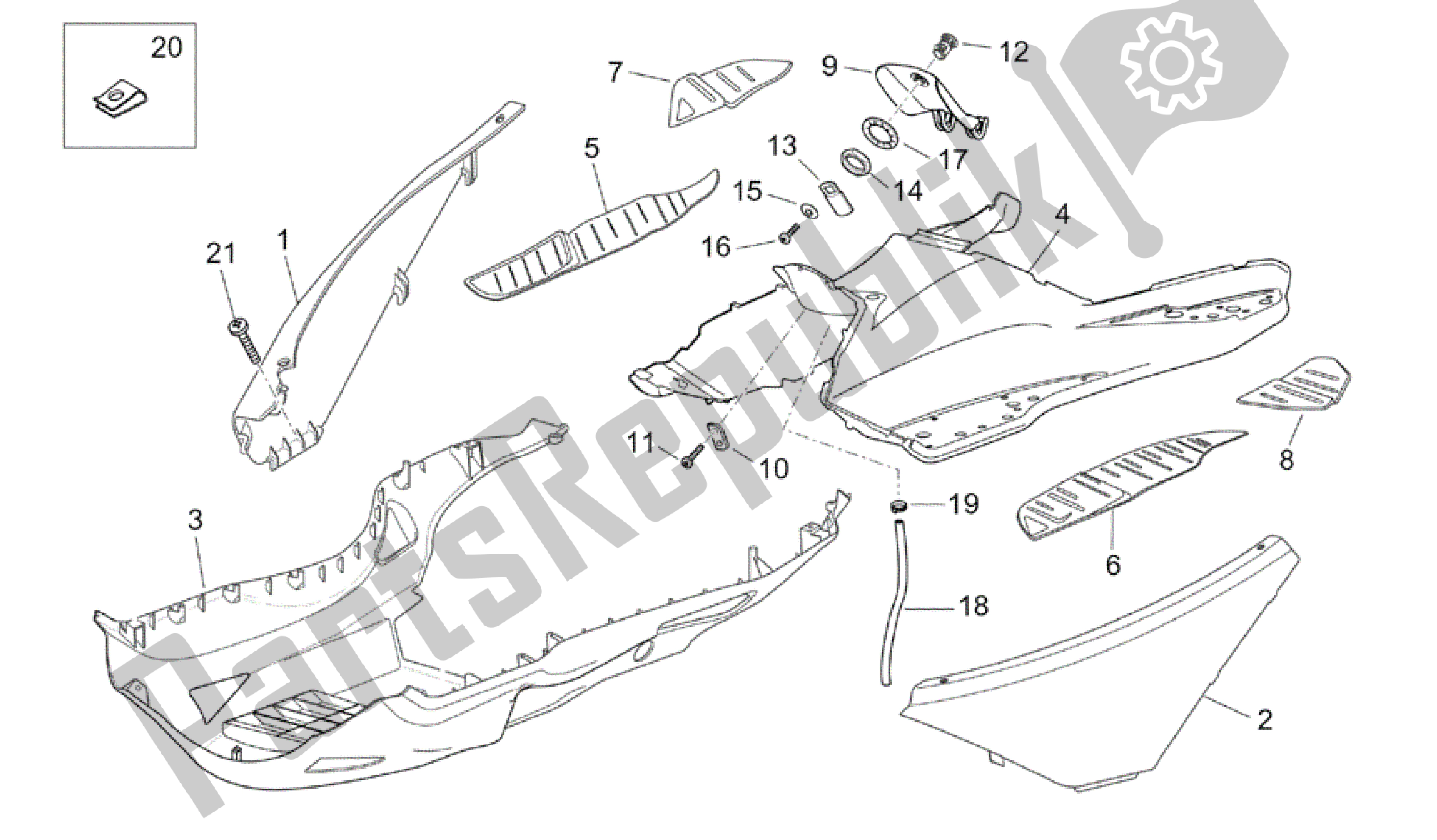 Toutes les pièces pour le Corps Central du Aprilia Atlantic 200 2003 - 2006