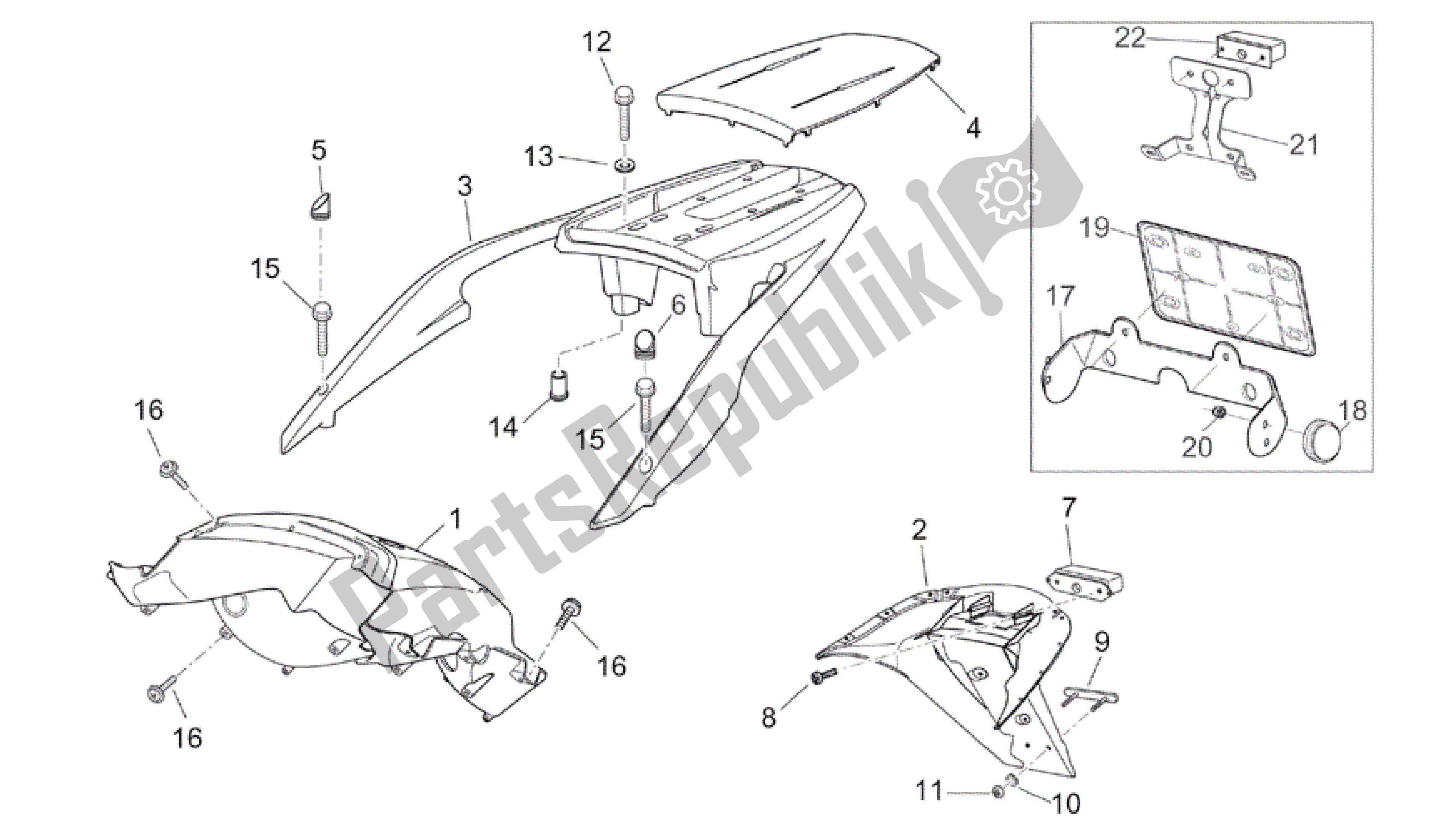 Todas as partes de Traseira Do Corpo Ii do Aprilia Atlantic 200 2003 - 2006