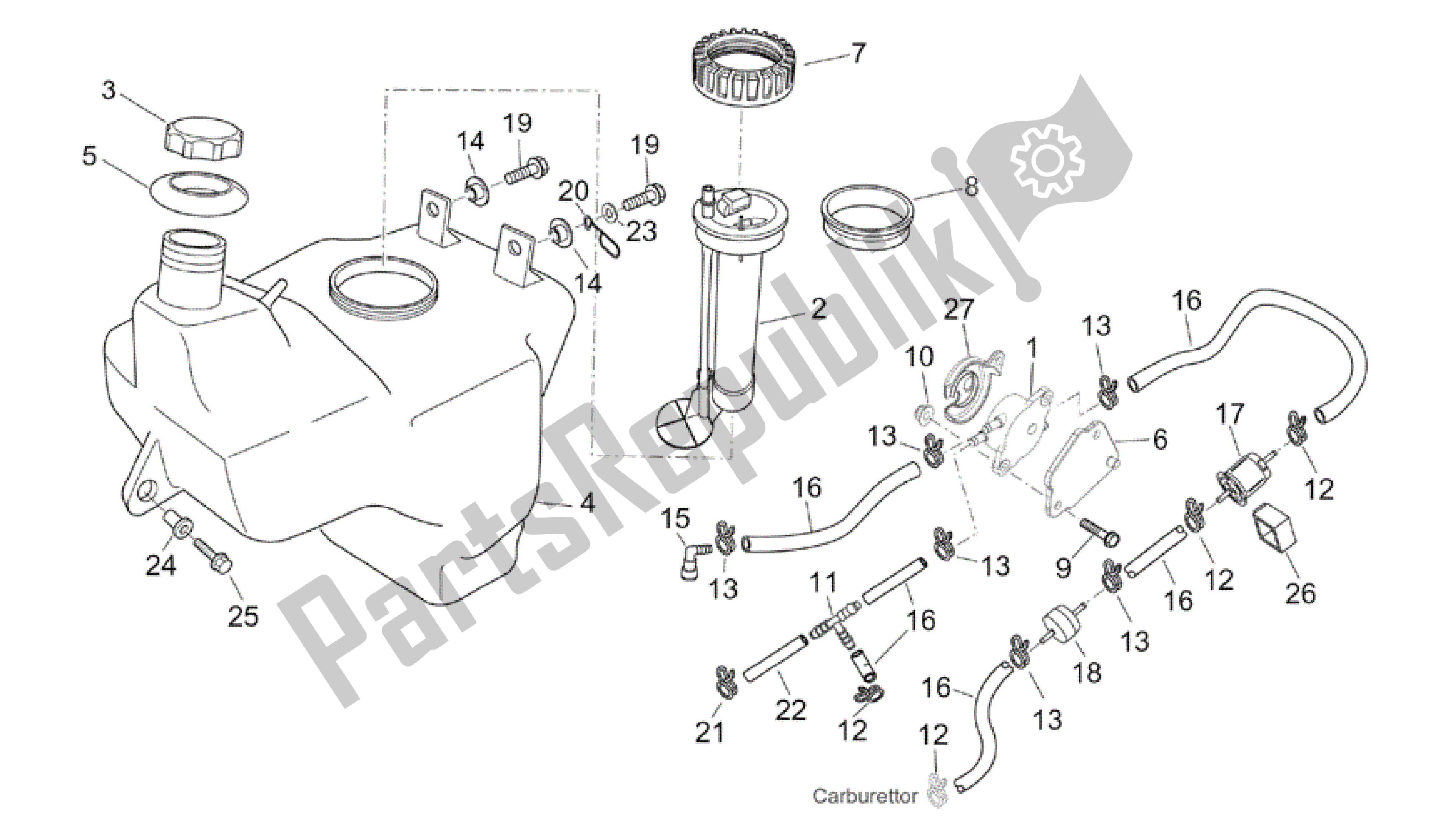 Alle onderdelen voor de Benzinetank van de Aprilia Atlantic 200 2003 - 2006