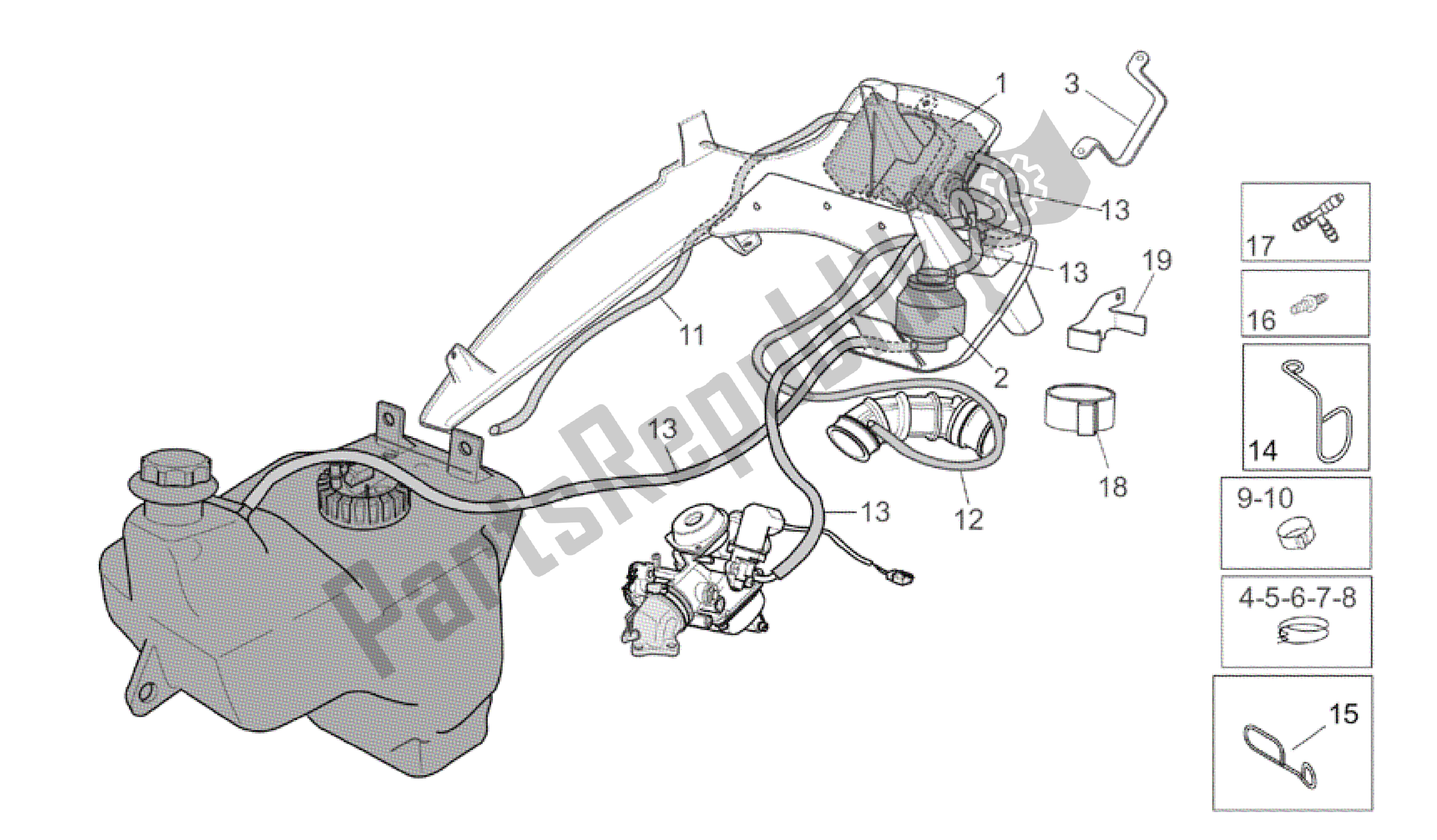 Todas as partes de Sistema De Recuperação De Vapor De Combustível do Aprilia Atlantic 200 2003 - 2006