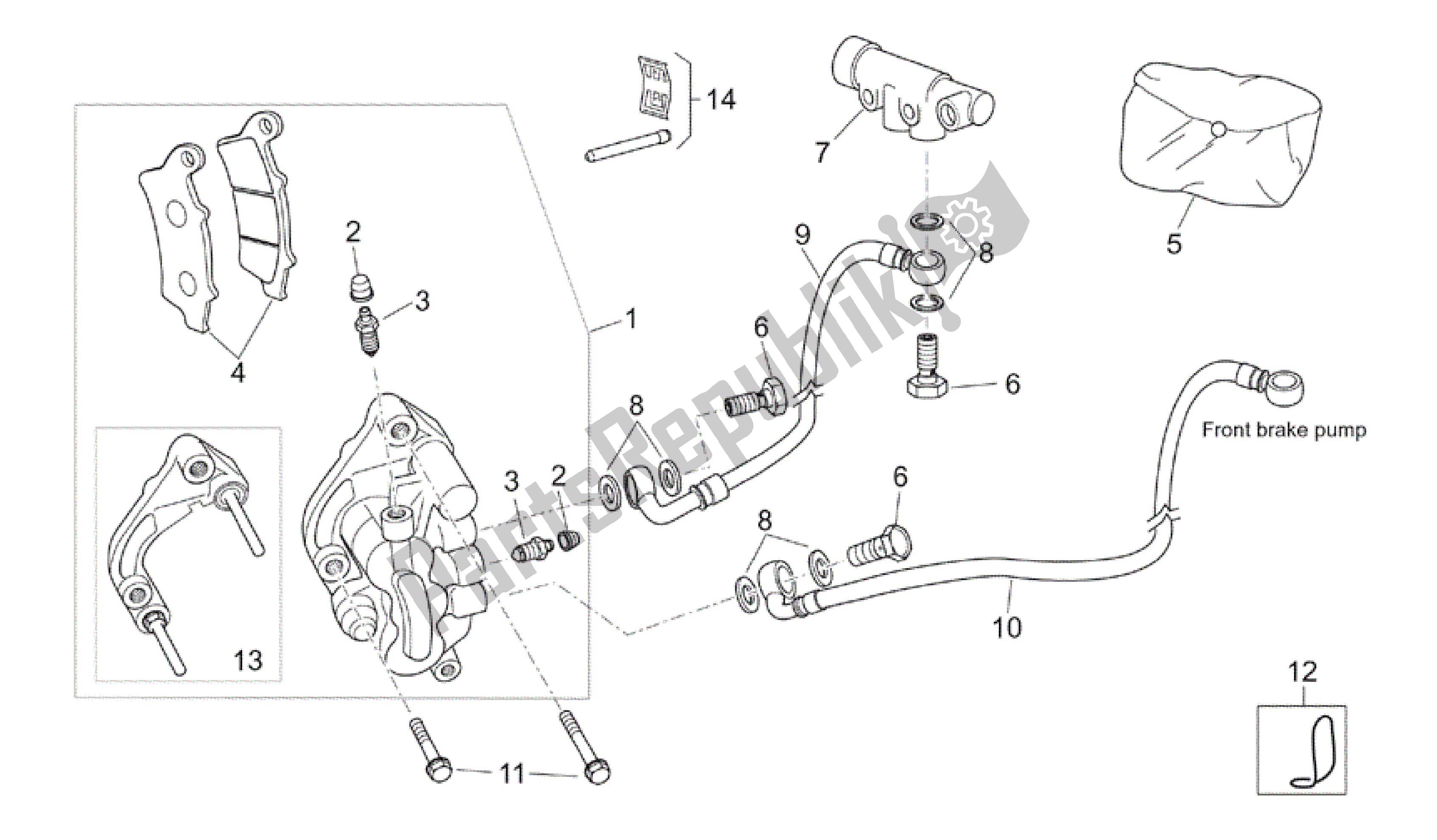 All parts for the Front Brake Caliper of the Aprilia Atlantic 200 2003 - 2006