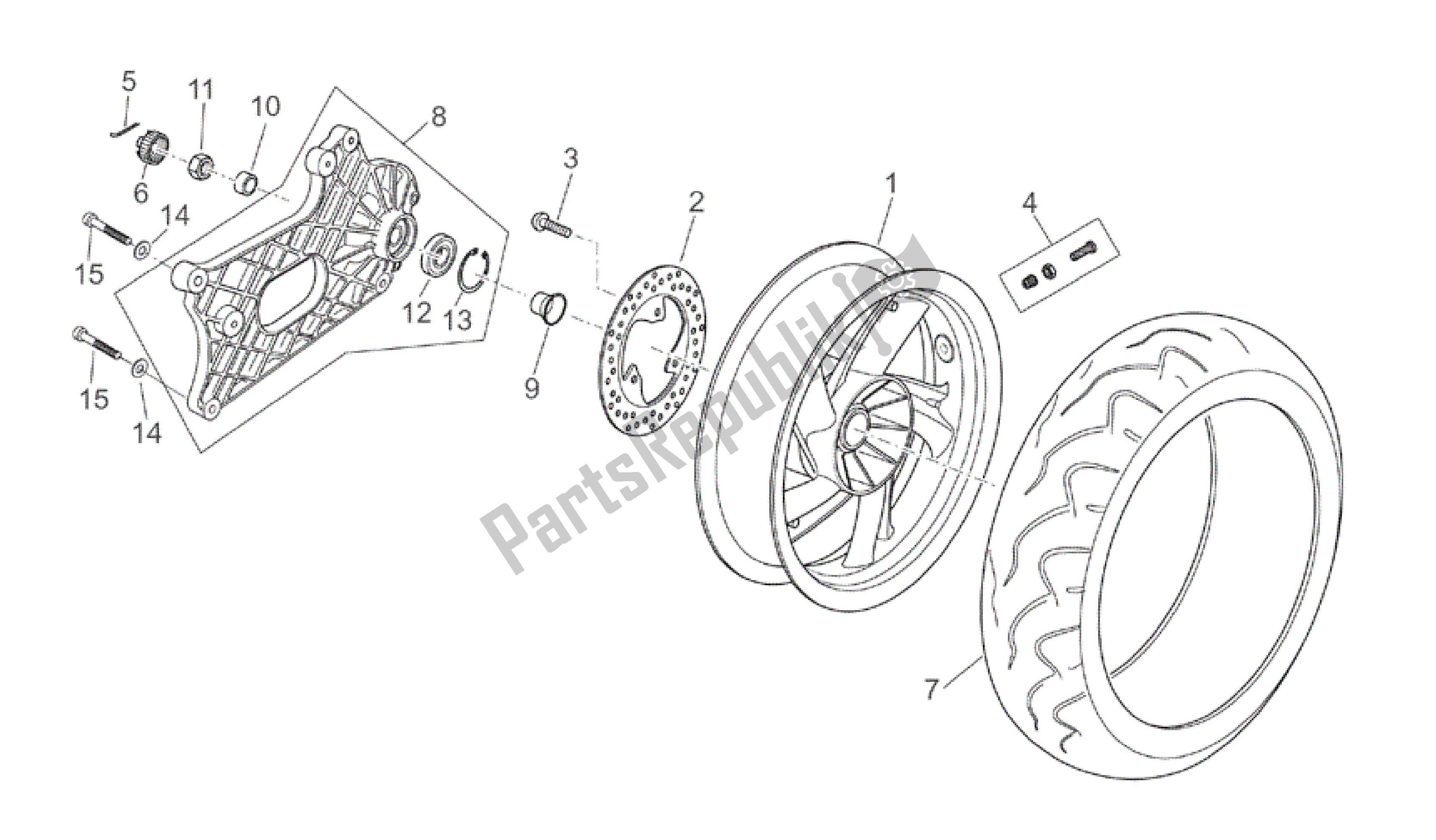 Toutes les pièces pour le Roue Arrière du Aprilia Atlantic 200 2003 - 2006