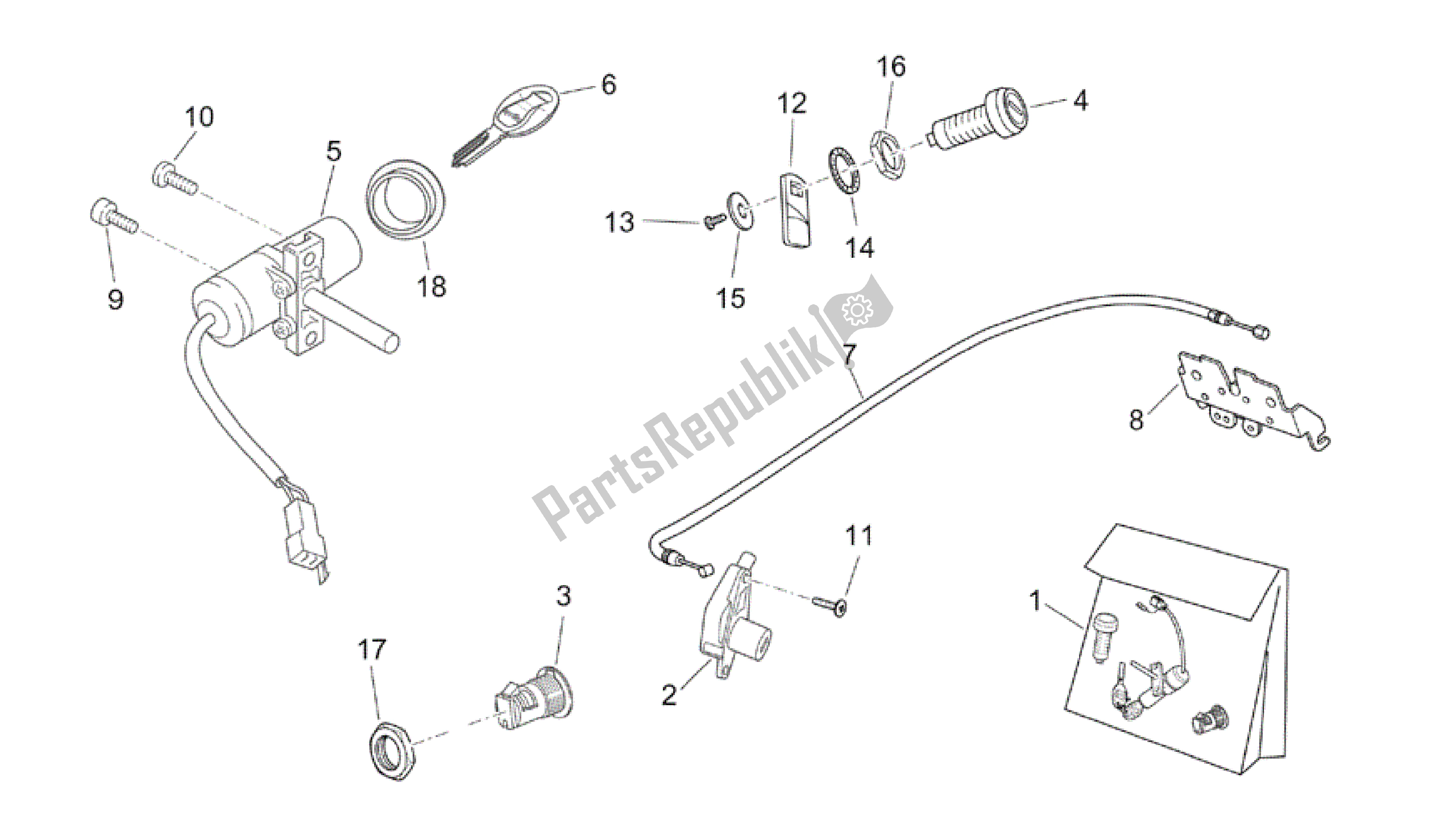 Todas as partes de Kit De Ferragens De Bloqueio do Aprilia Atlantic 200 2003 - 2006