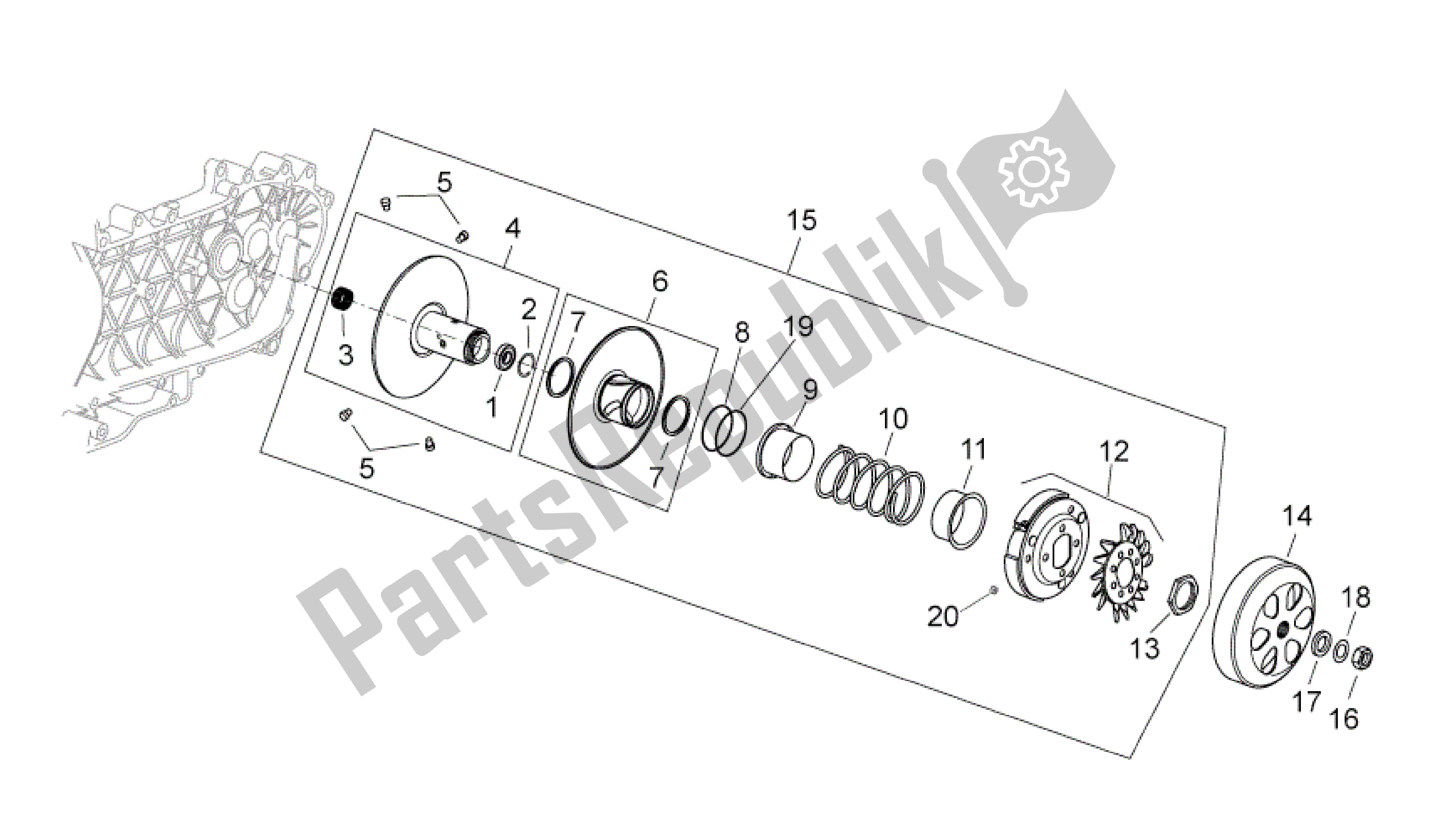 All parts for the Clutch of the Aprilia Atlantic 200 2003 - 2006