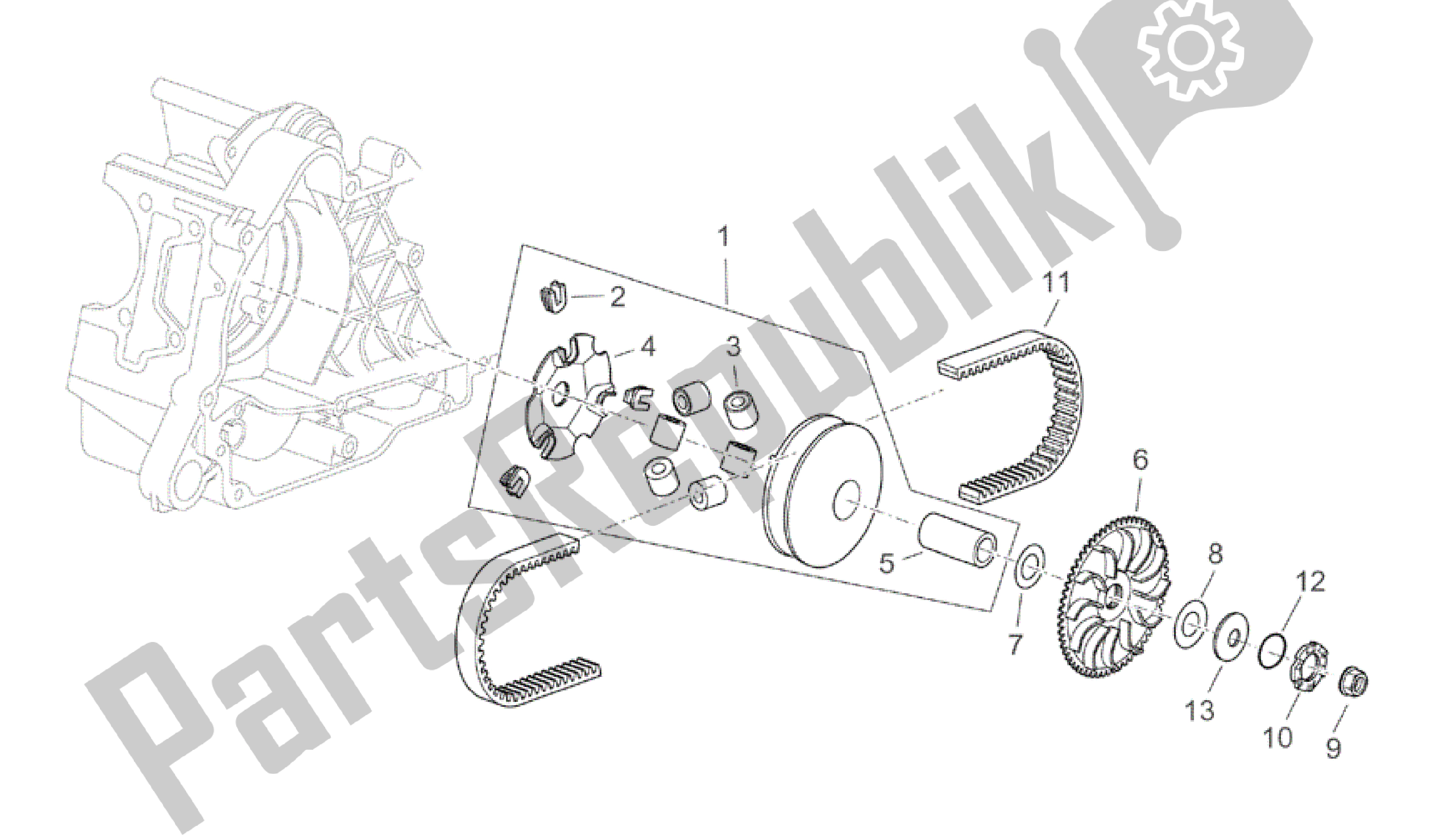 Todas as partes de Montagem Do Variador do Aprilia Atlantic 200 2003 - 2006