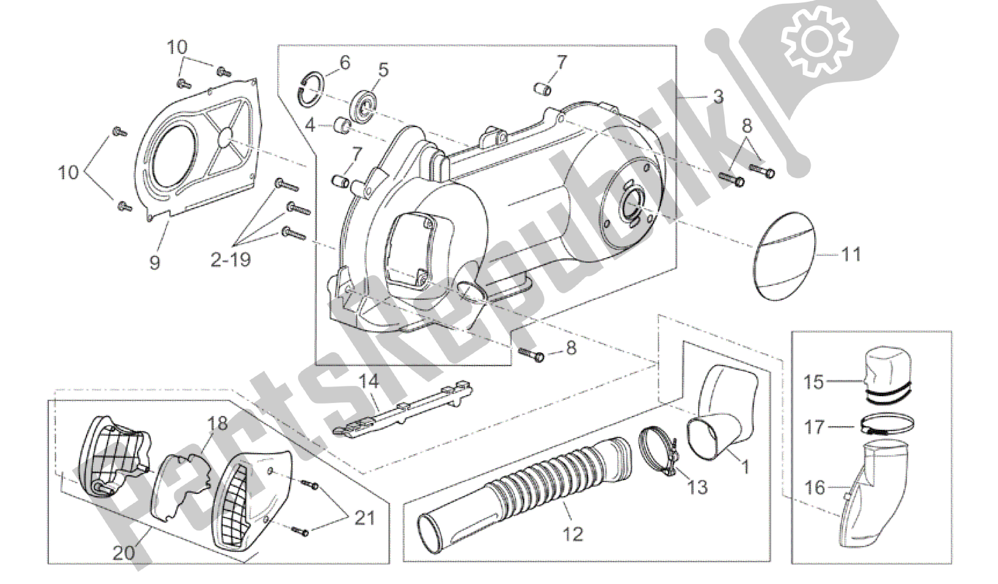 Alle Teile für das Variatorabdeckung des Aprilia Atlantic 250 2003 - 2006