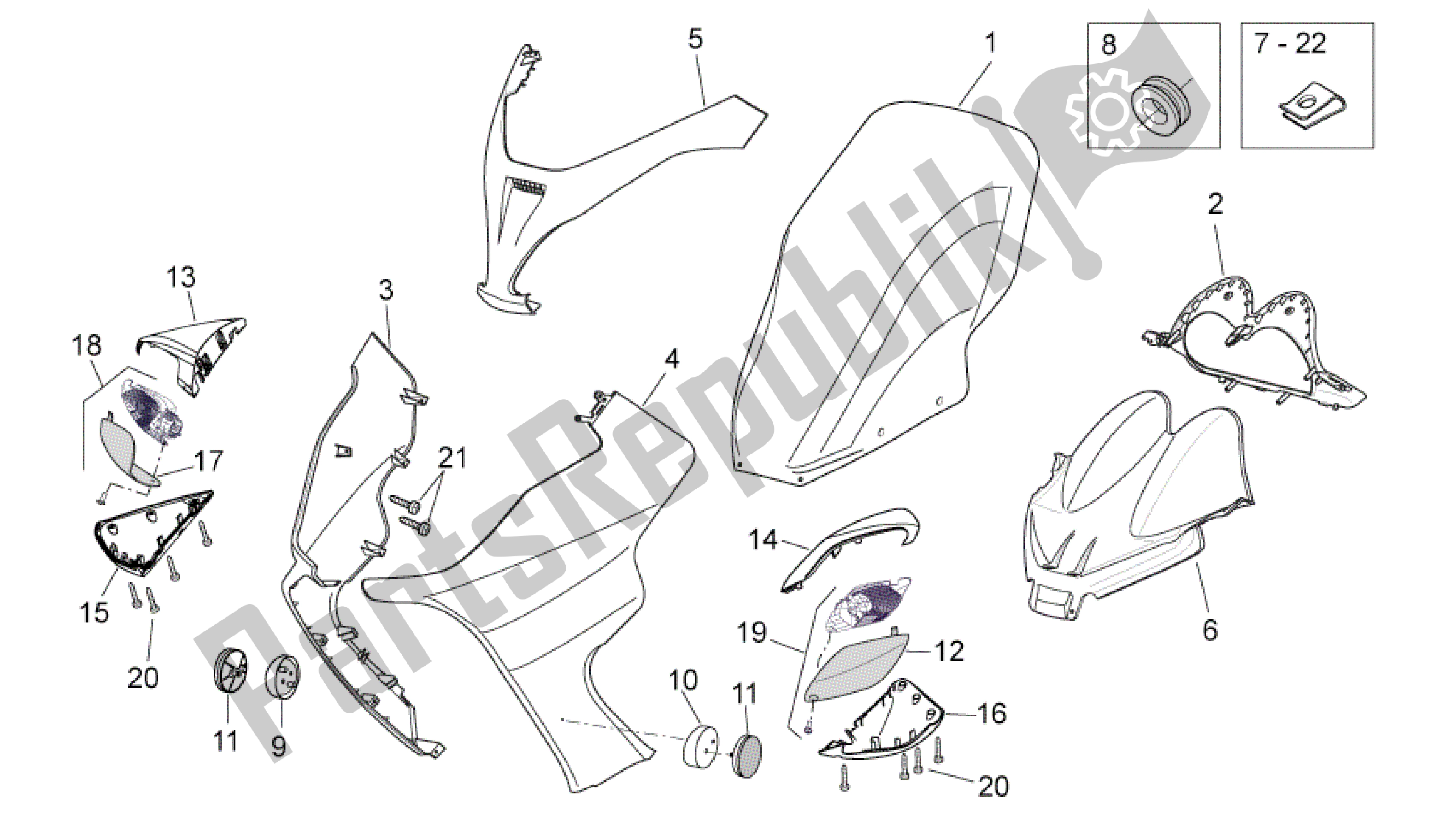 Toutes les pièces pour le Corps Avant I du Aprilia Atlantic 250 2003 - 2006