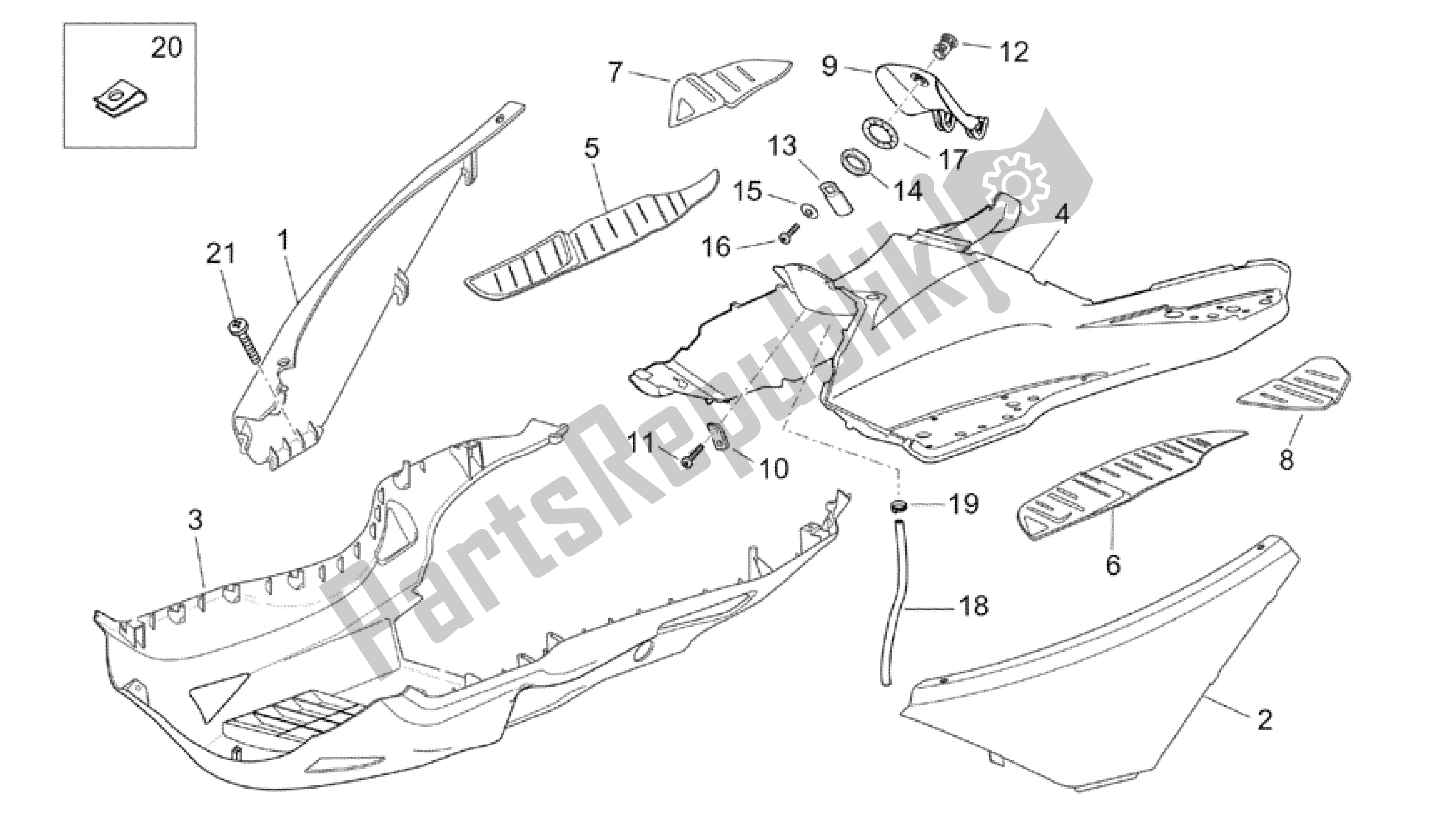 Toutes les pièces pour le Corps Central du Aprilia Atlantic 250 2003 - 2006