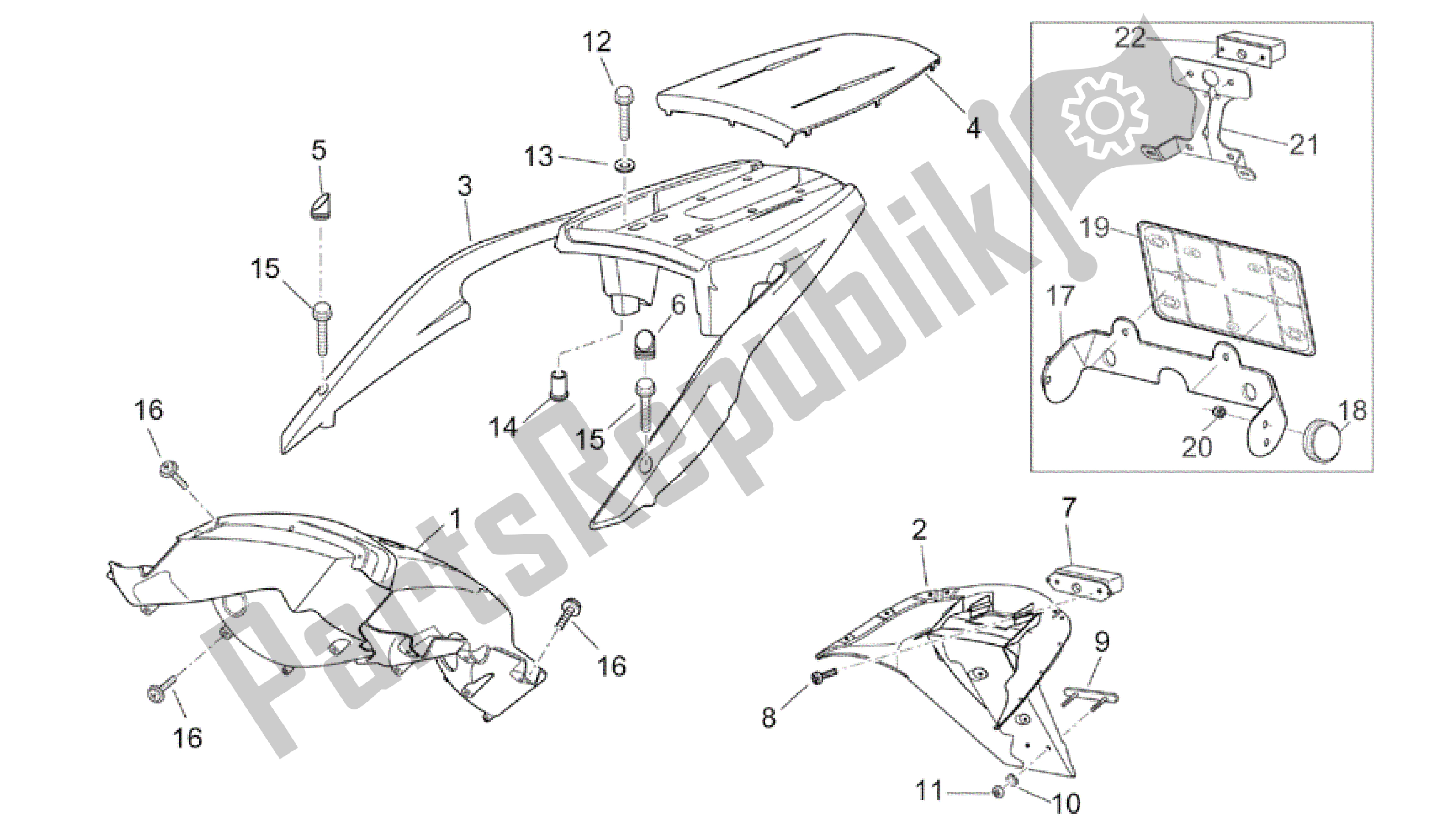 Todas las partes para Cuerpo Trasero Ii de Aprilia Atlantic 250 2003 - 2006