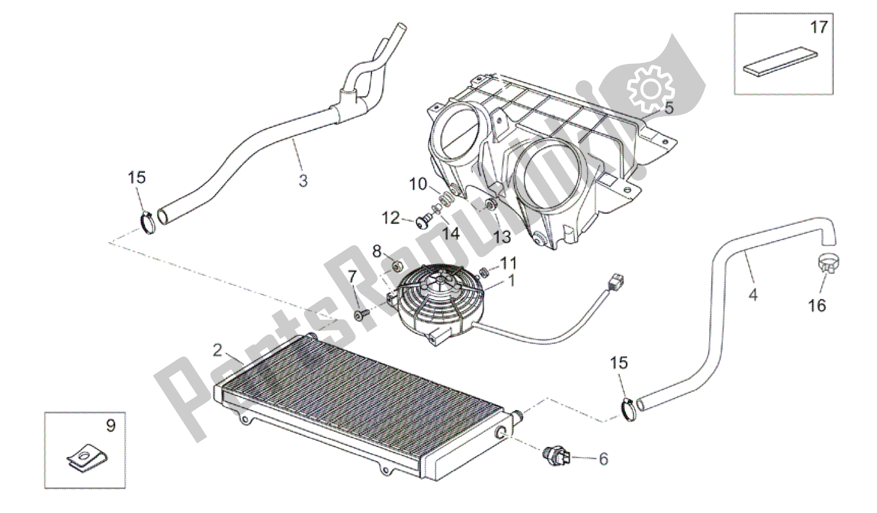 Alle onderdelen voor de Waterkoeler van de Aprilia Atlantic 250 2003 - 2006