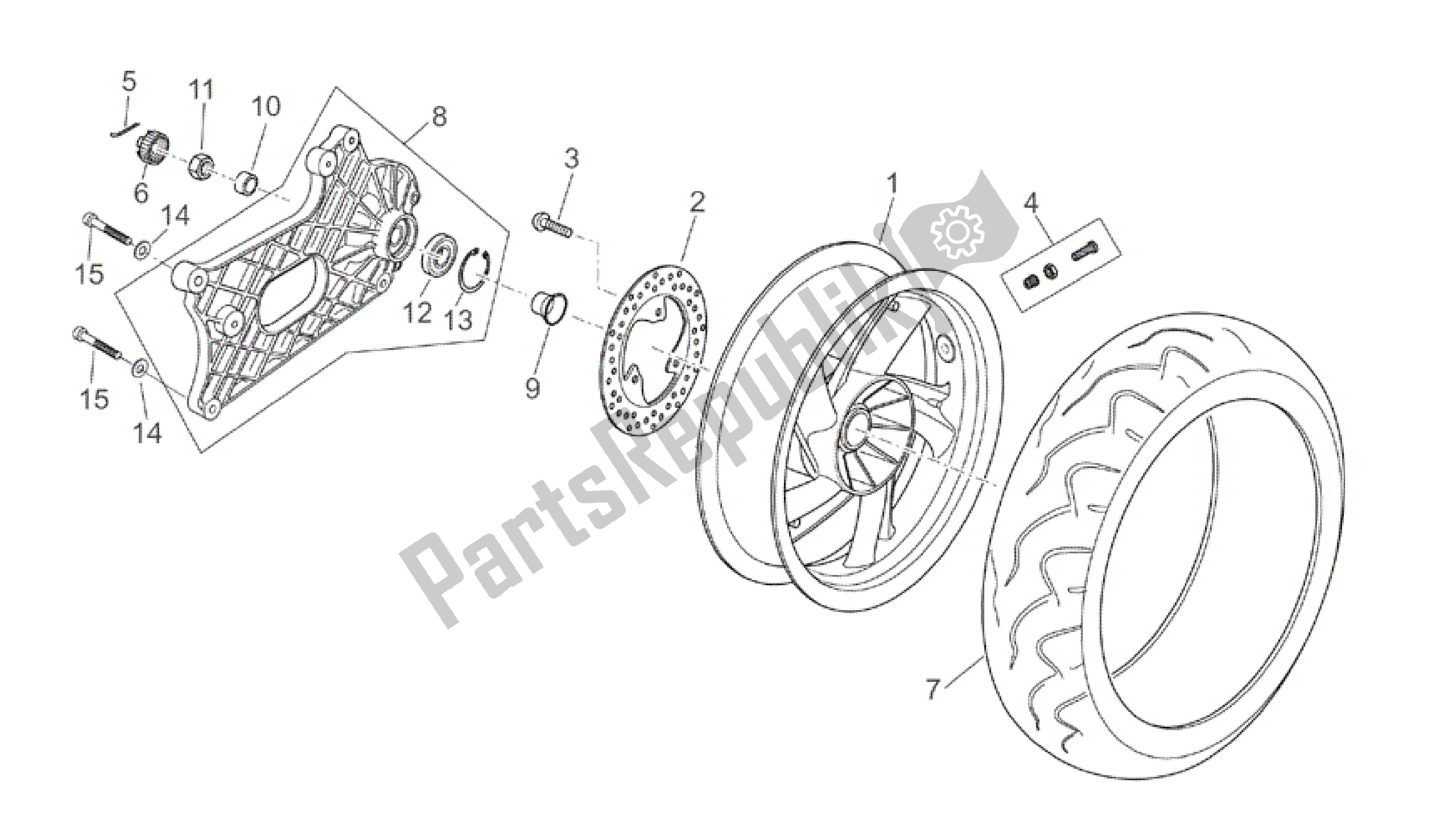 Toutes les pièces pour le Roue Arrière du Aprilia Atlantic 250 2003 - 2006