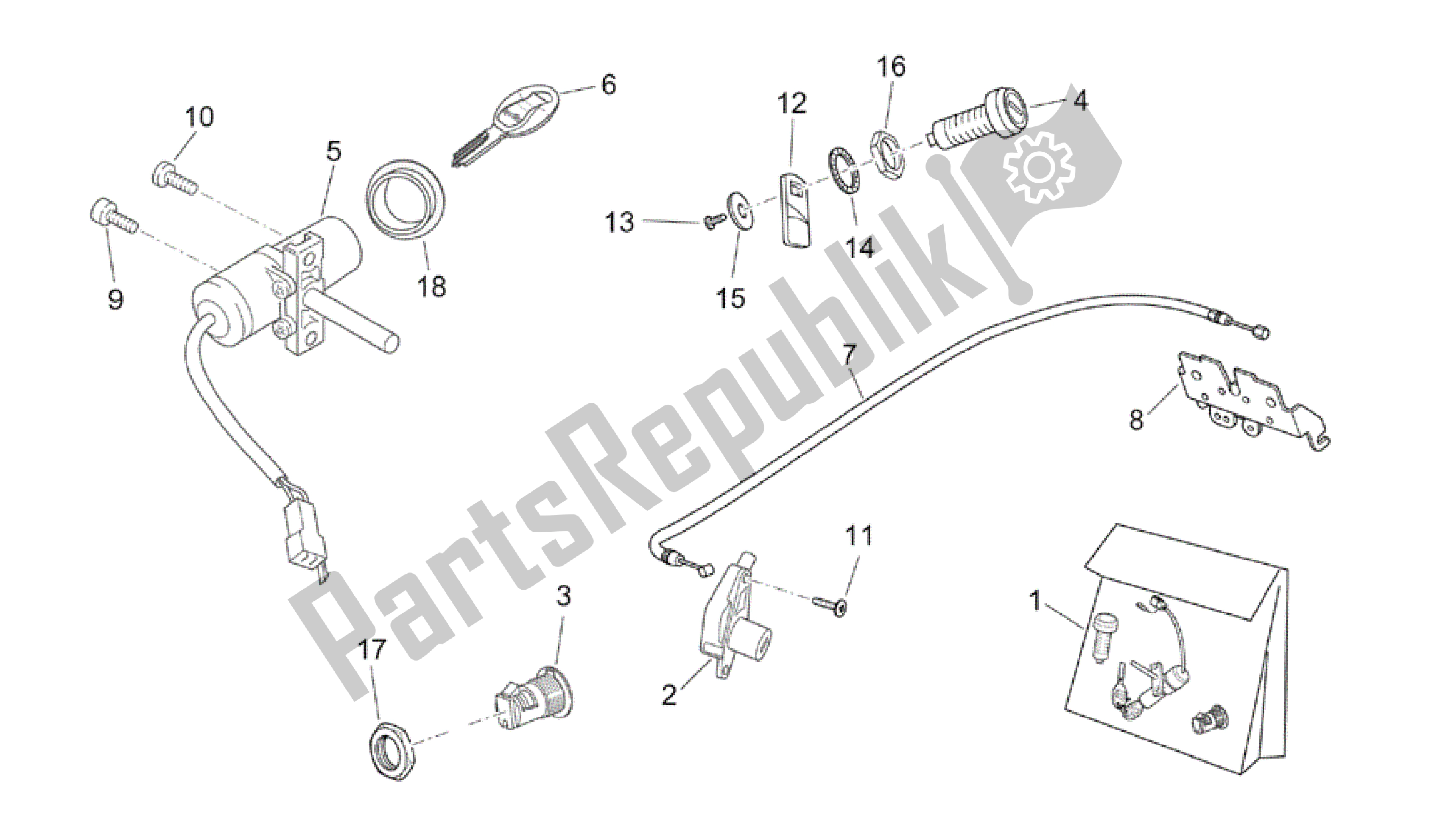 Tutte le parti per il Kit Di Blocco Hardware del Aprilia Atlantic 250 2003 - 2006